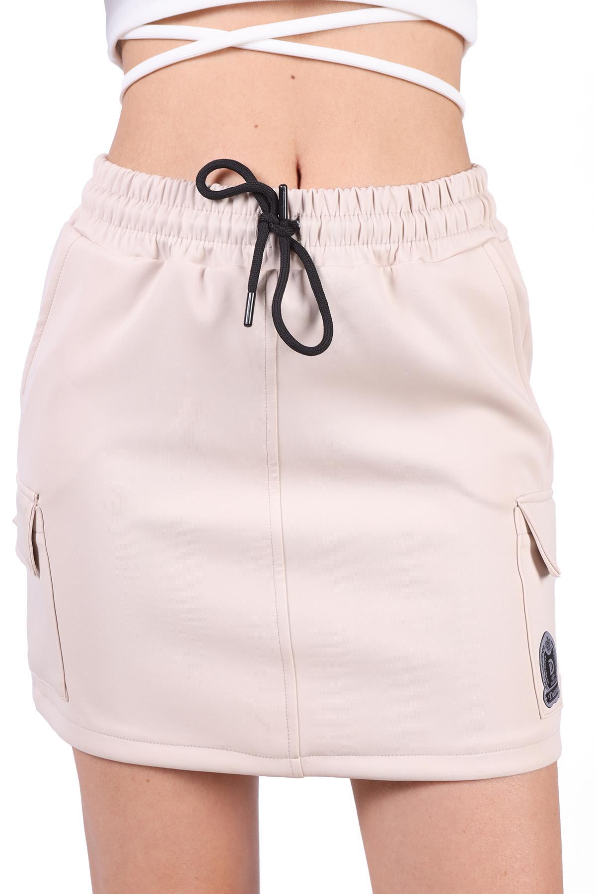 Taş Bağlama Detay Cepli Kısa Etek 9157M - 4