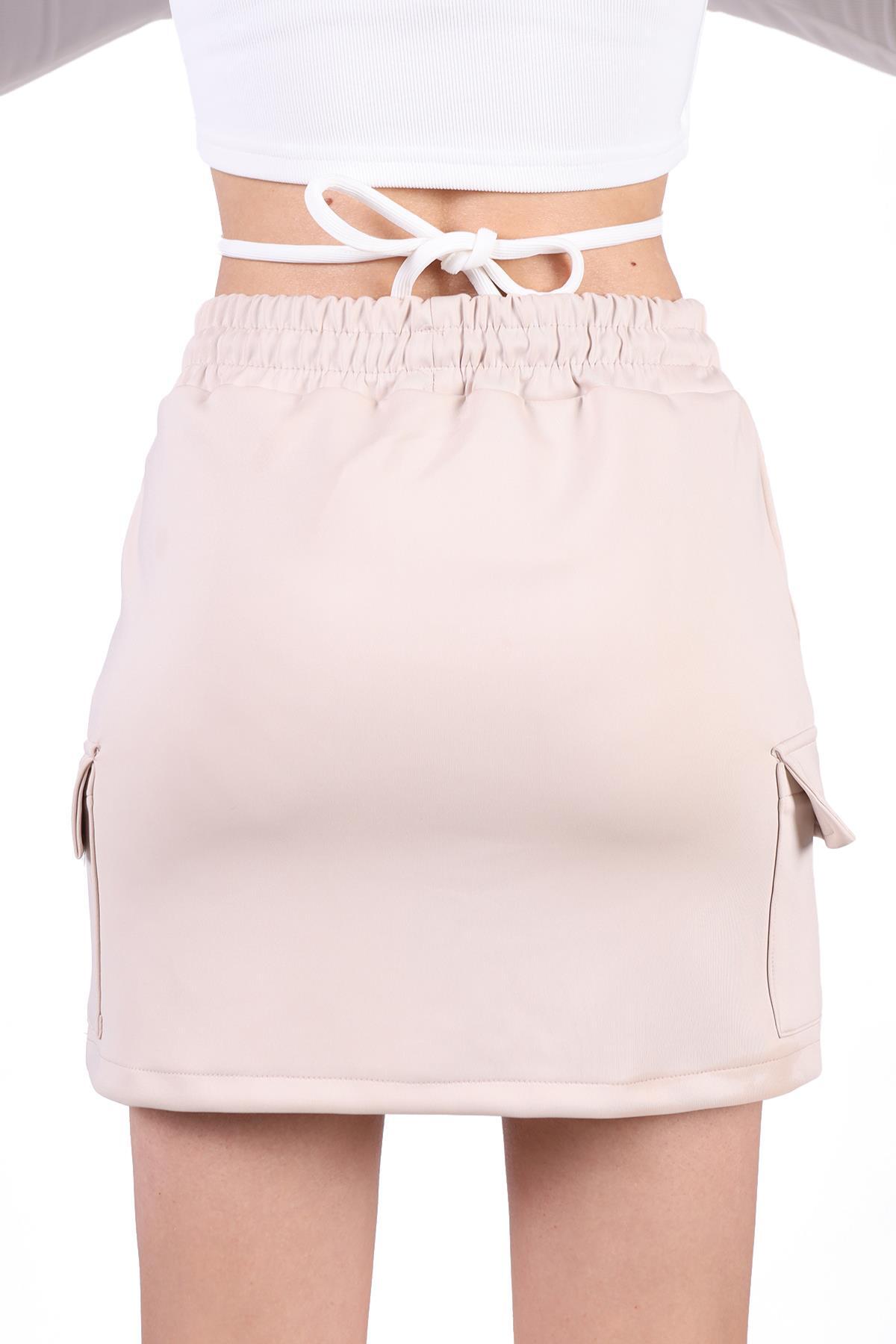 Taş Bağlama Detay Cepli Kısa Etek 9157M - 5