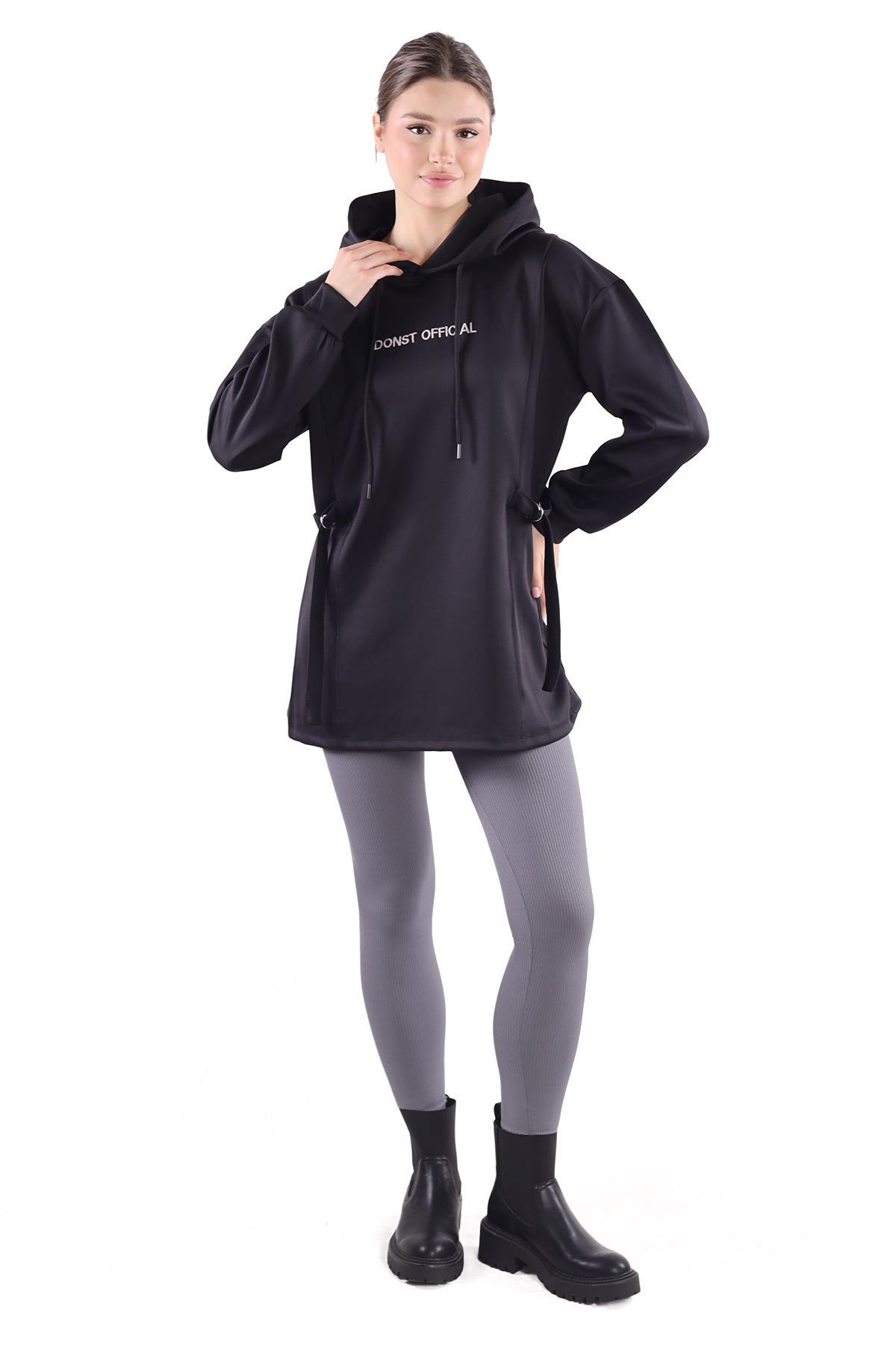 9158m Yazı detay Tunik Siyah 