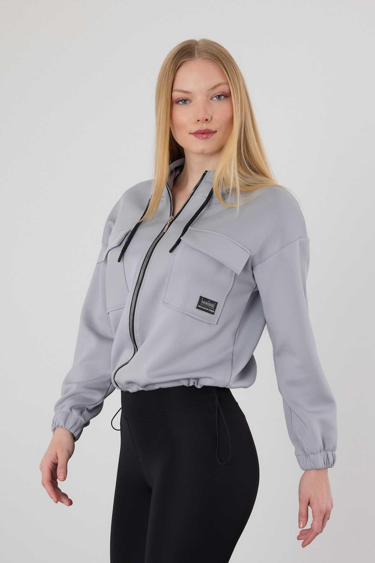 Gri Dalgıç Detay Cepli Sweat 9159M - 8