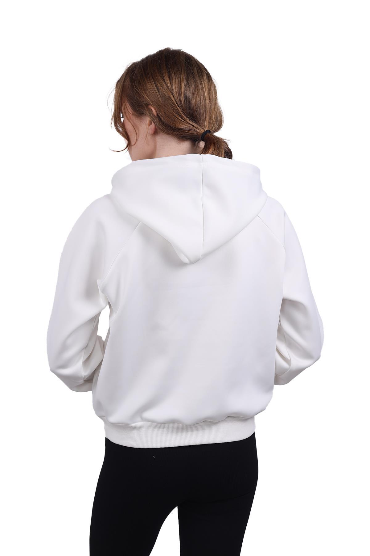 Beyaz Yarım Fermuar Detay Sweat 9162M - 6