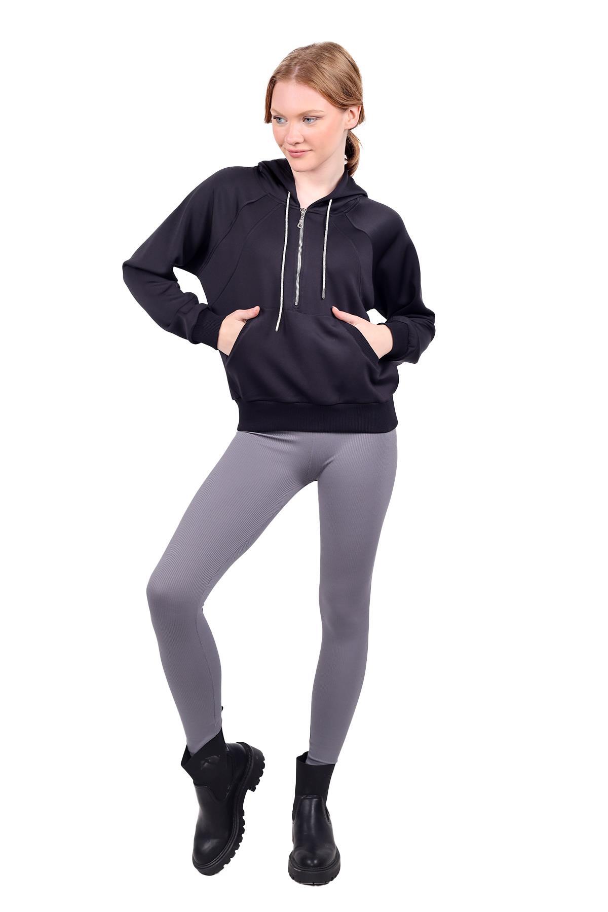Siyah Yarım Fermuar Detay Sweat 9162M - 2