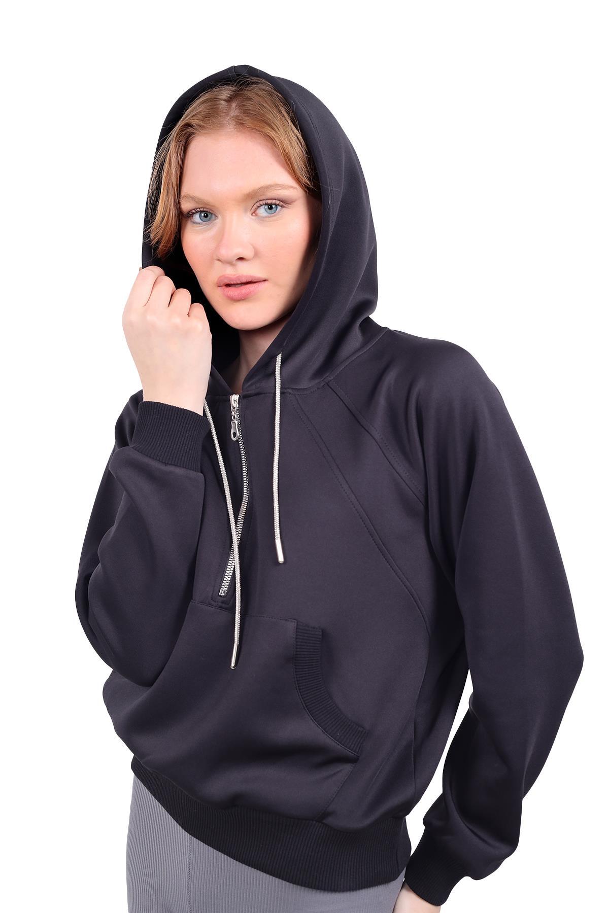 Siyah Yarım Fermuar Detay Sweat 9162M - 3