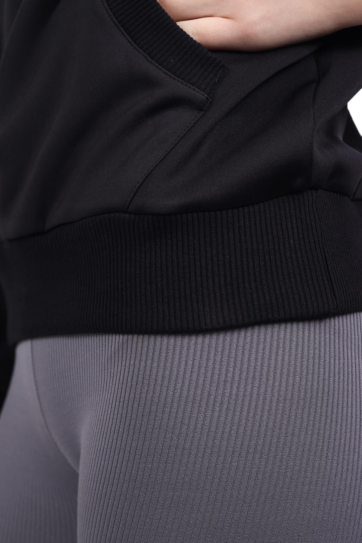 Siyah Yarım Fermuar Detay Sweat 9162M - 4