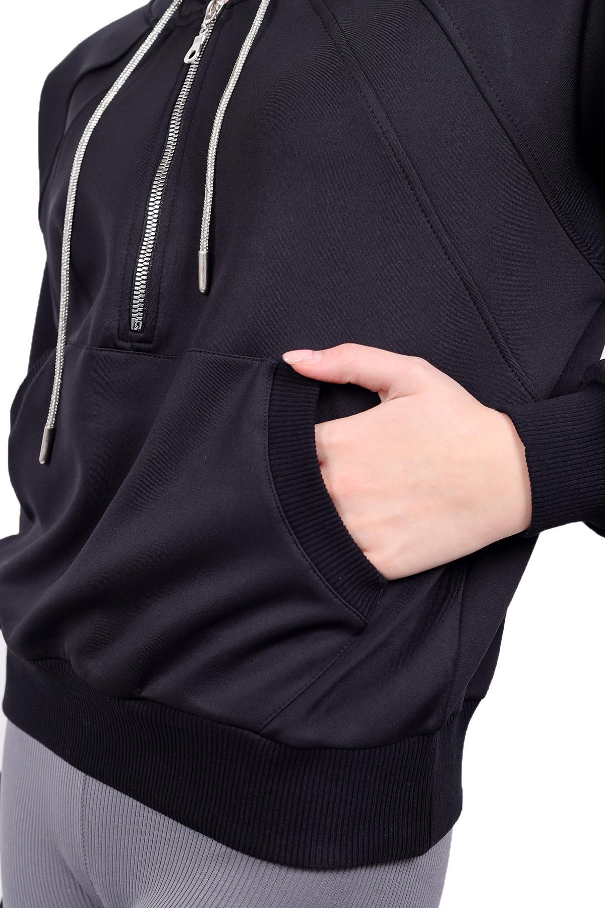 Siyah Yarım Fermuar Detay Sweat 9162M - 5