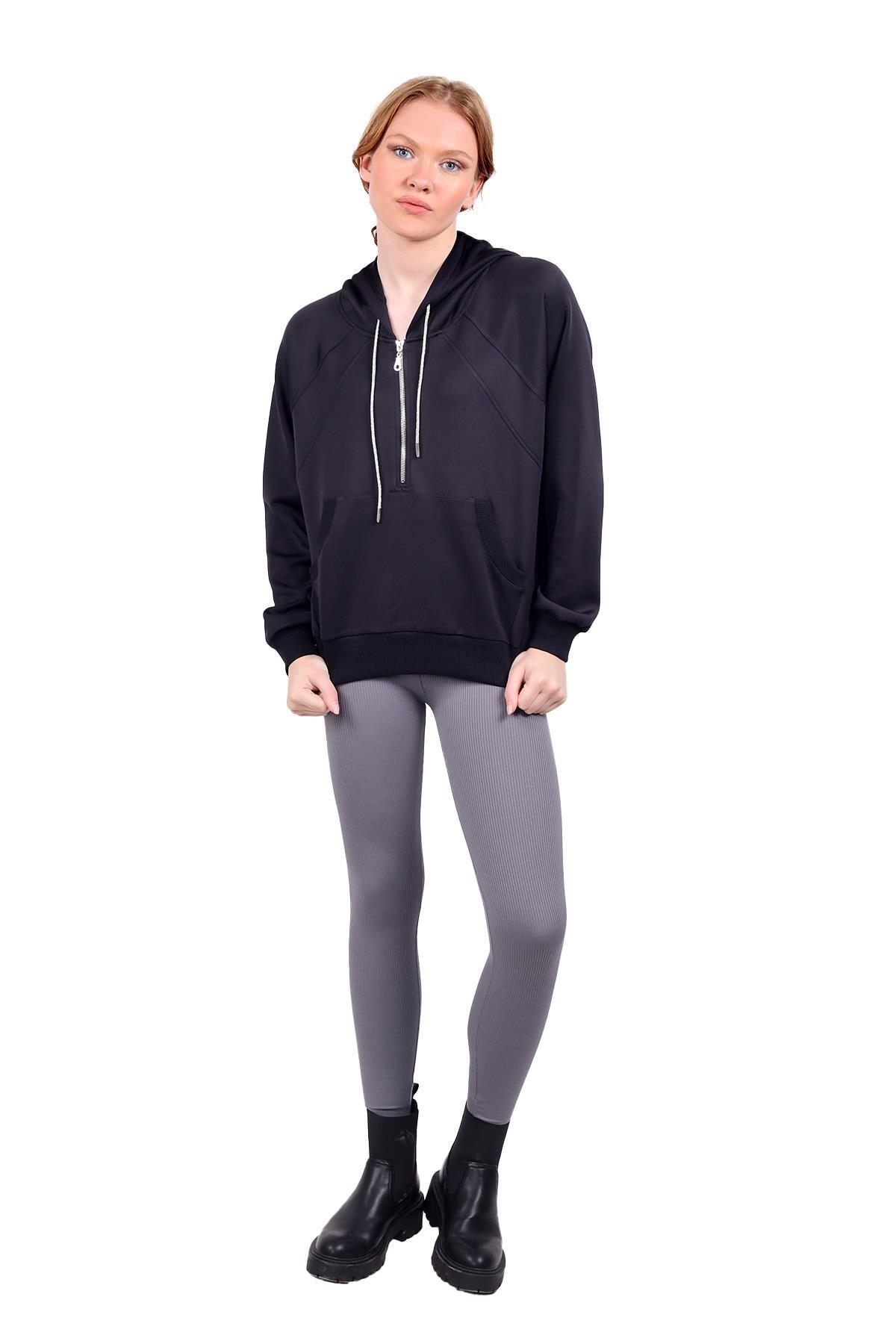 Siyah Yarım Fermuar Detay Sweat 9162M - 7