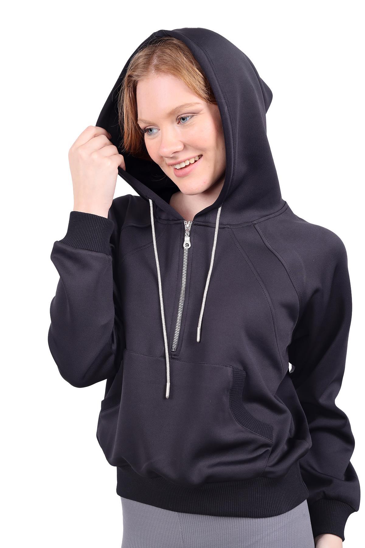 Siyah Yarım Fermuar Detay Sweat 9162M - 8