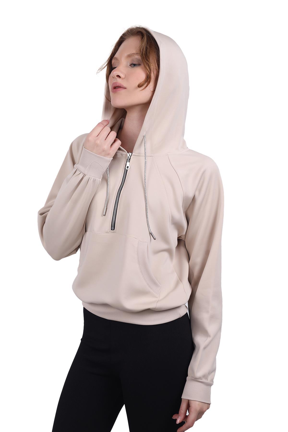 Yarım Fermuar Detay Sweat 9162M Taş - RAYS