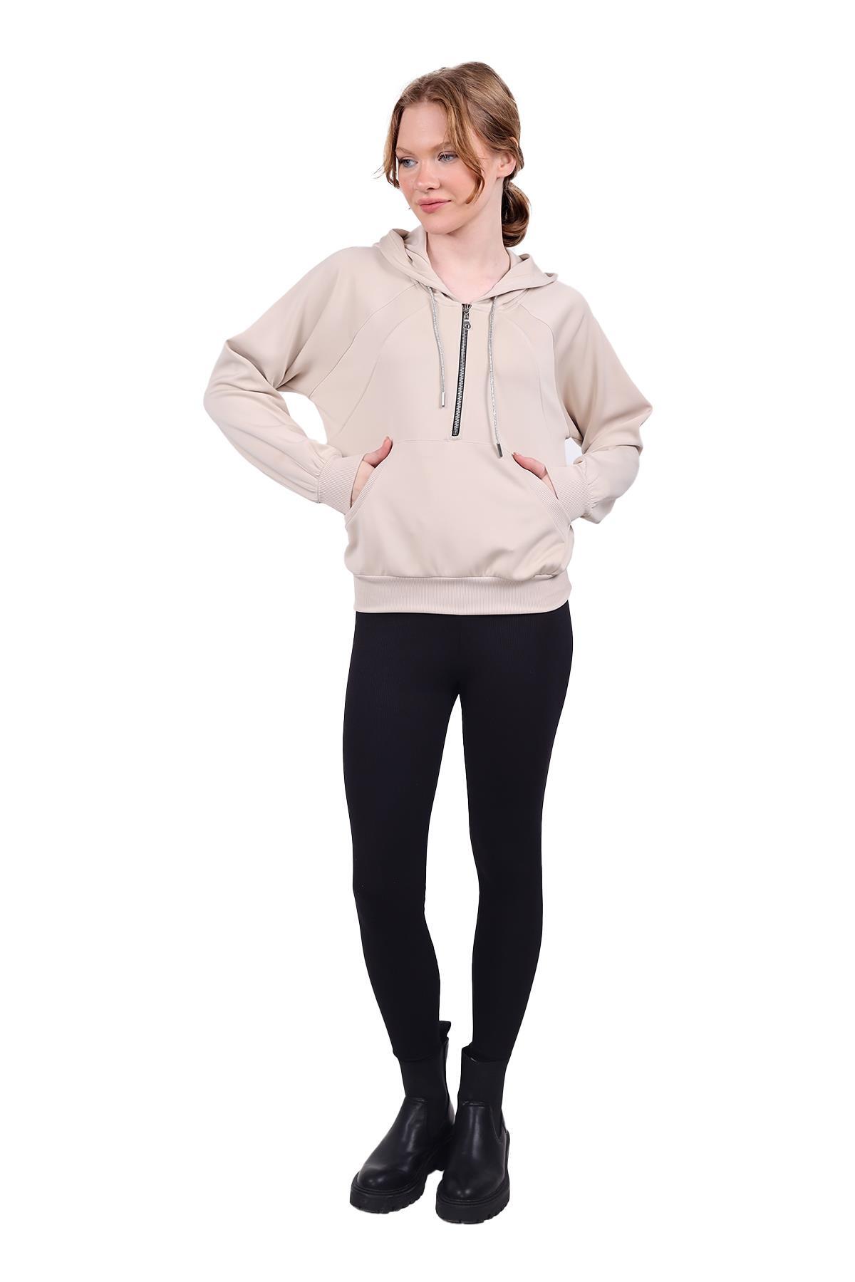 Yarım Fermuar Detay Sweat 9162M Taş - RAYS