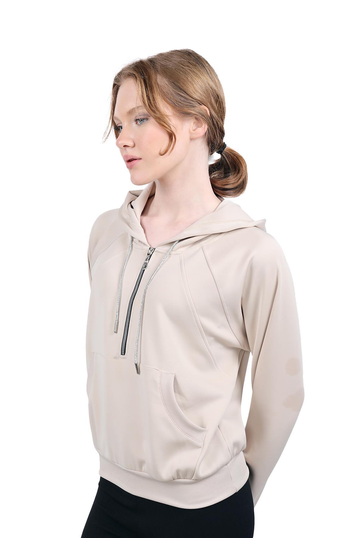 Yarım Fermuar Detay Sweat 9162M Taş - 3