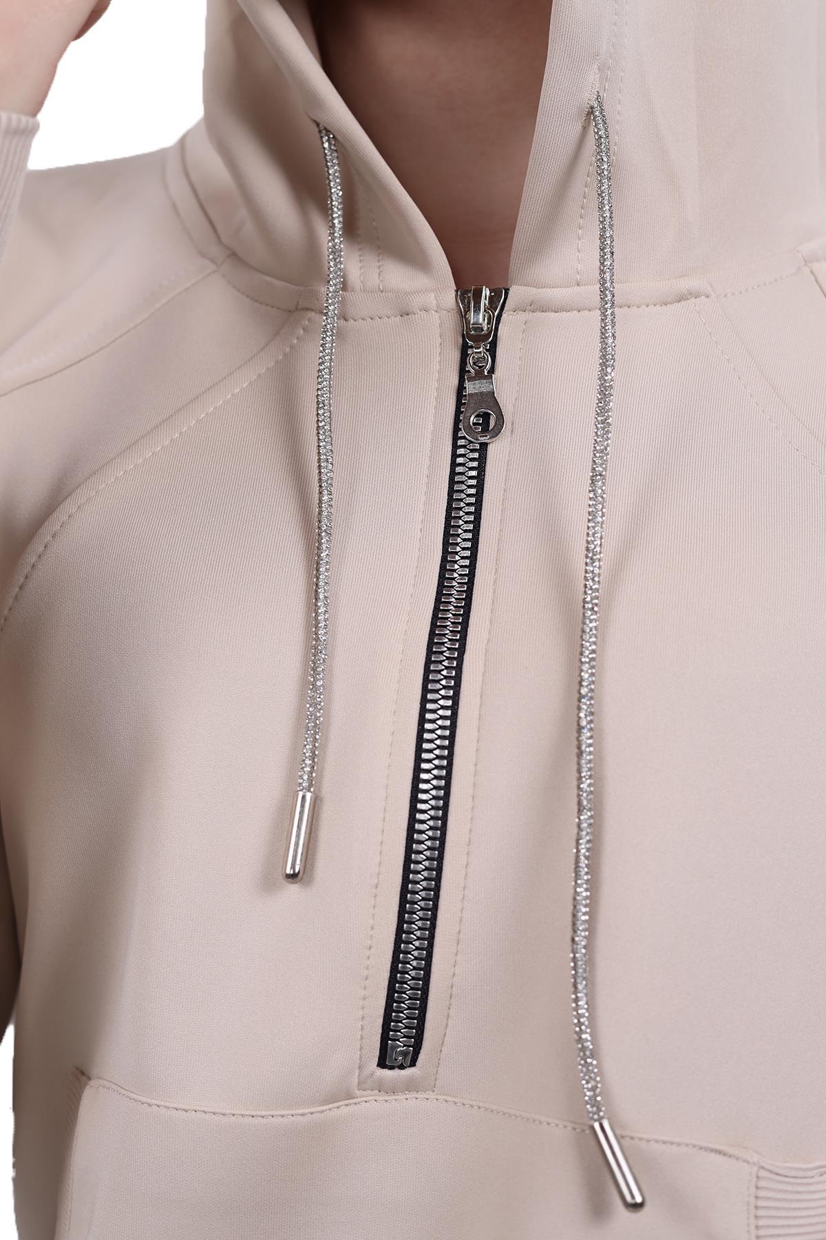Yarım Fermuar Detay Sweat 9162M Taş - 5
