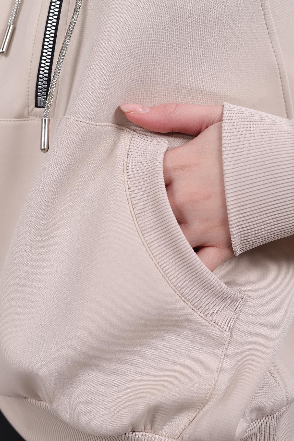 9162M Yarım Fermuar Detay Sweat Taş - RAYS