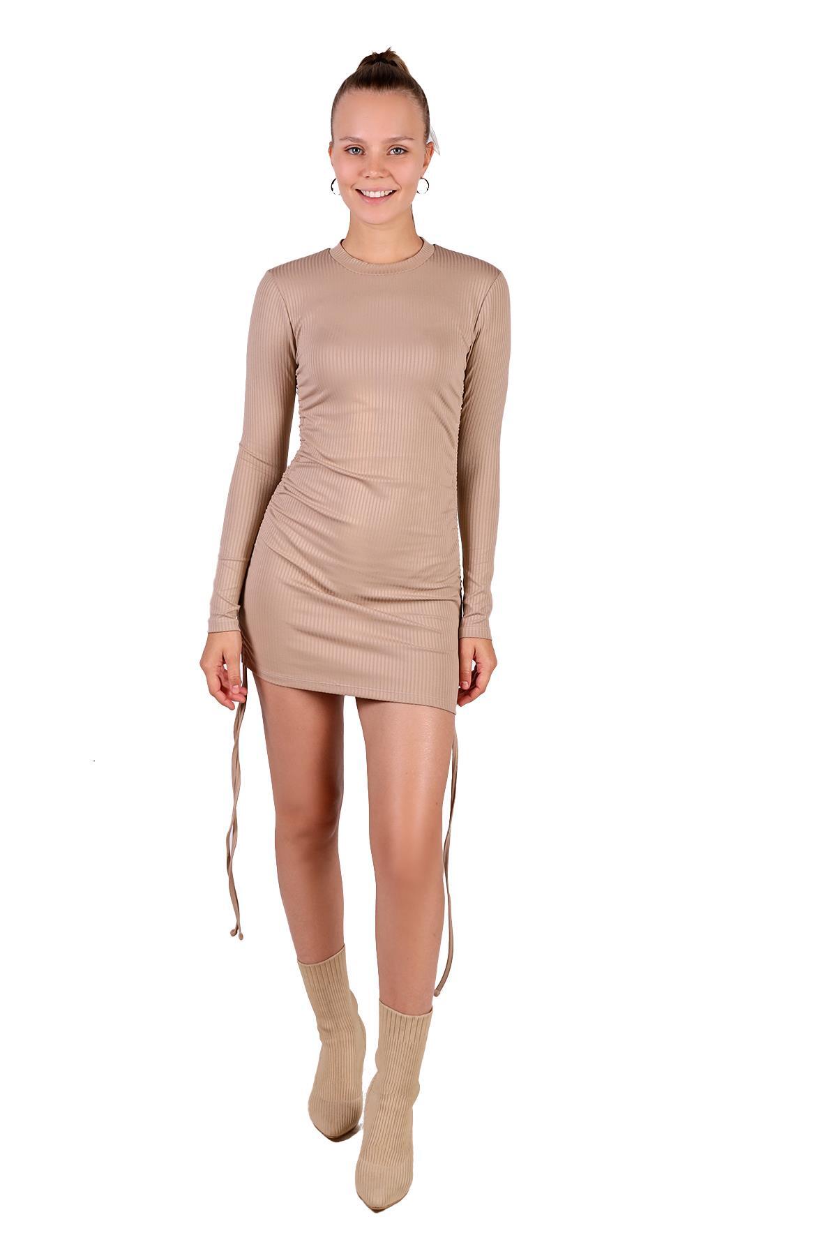 Taş Yan Büzgülü Fitilli Elbise 9164M - 6