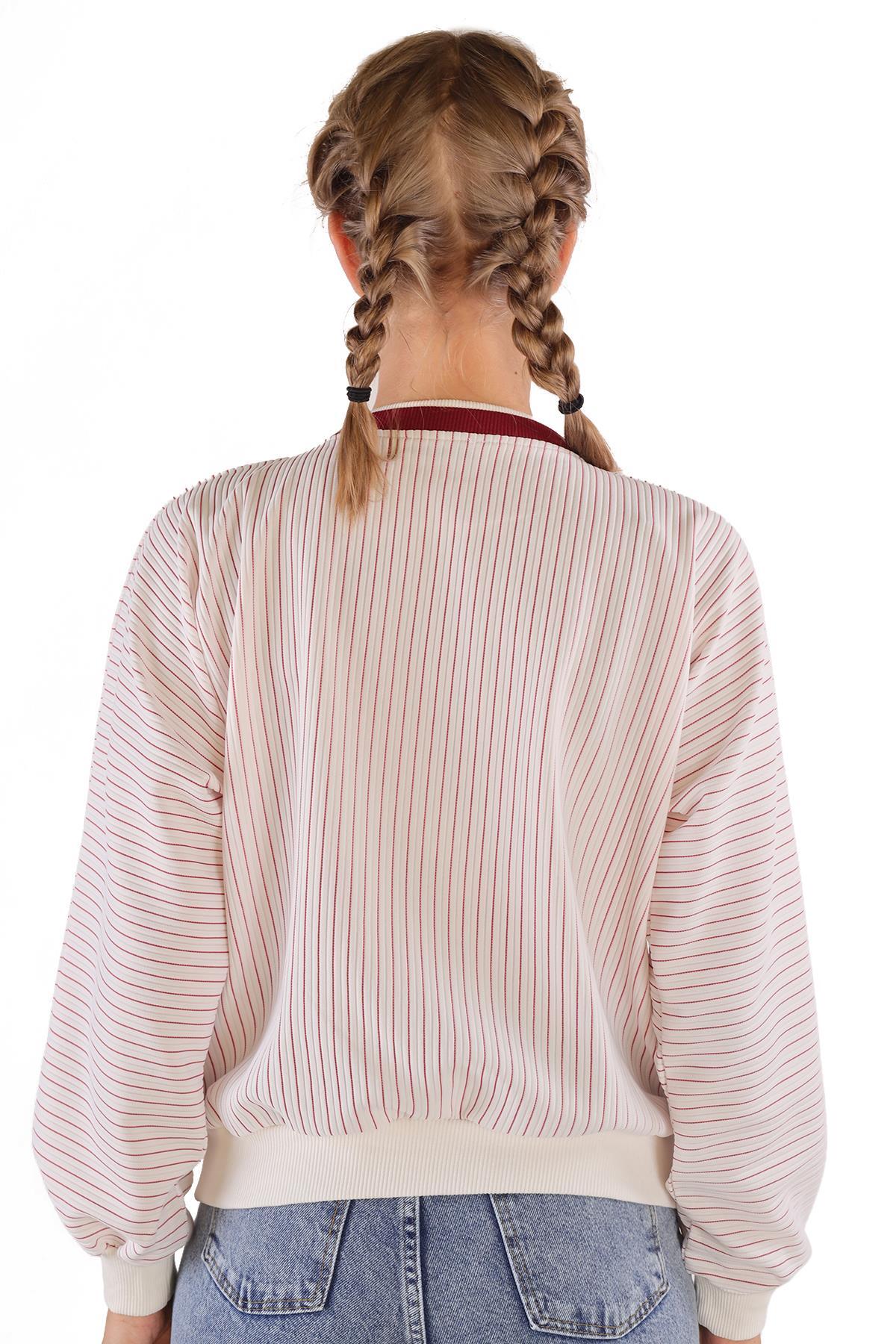 9166M Bisiklet Yaka Sweat Kırmızı - 5