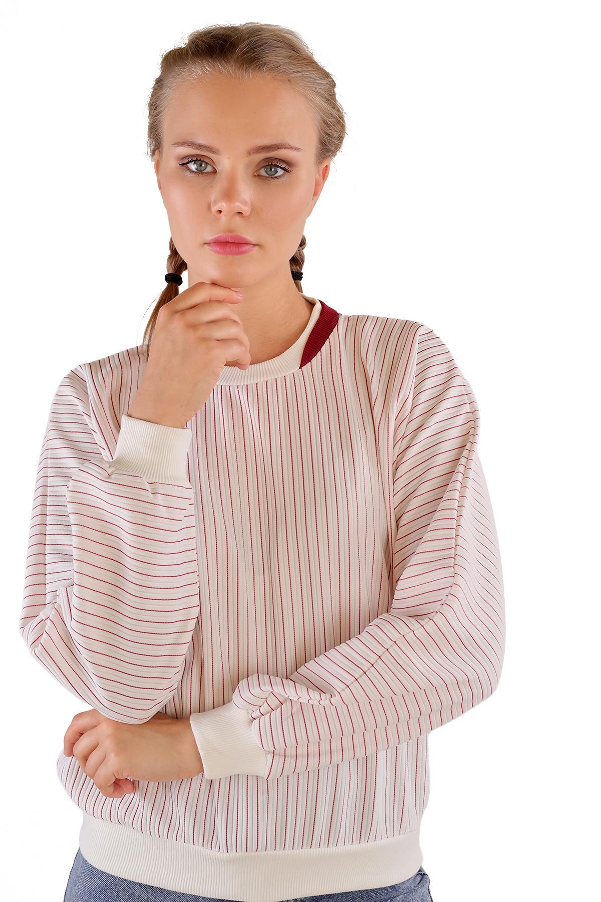 9166M Bisiklet Yaka Sweat Kırmızı - 1