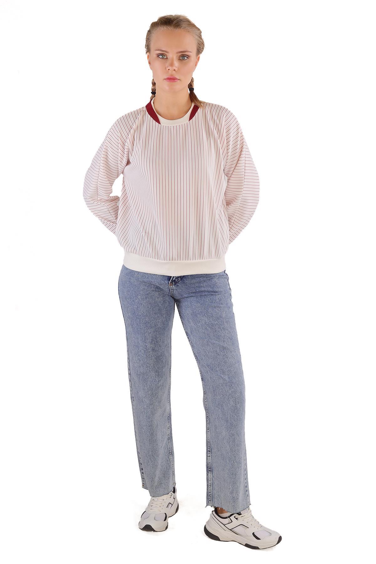 9166M Bisiklet Yaka Sweat Kırmızı - 2