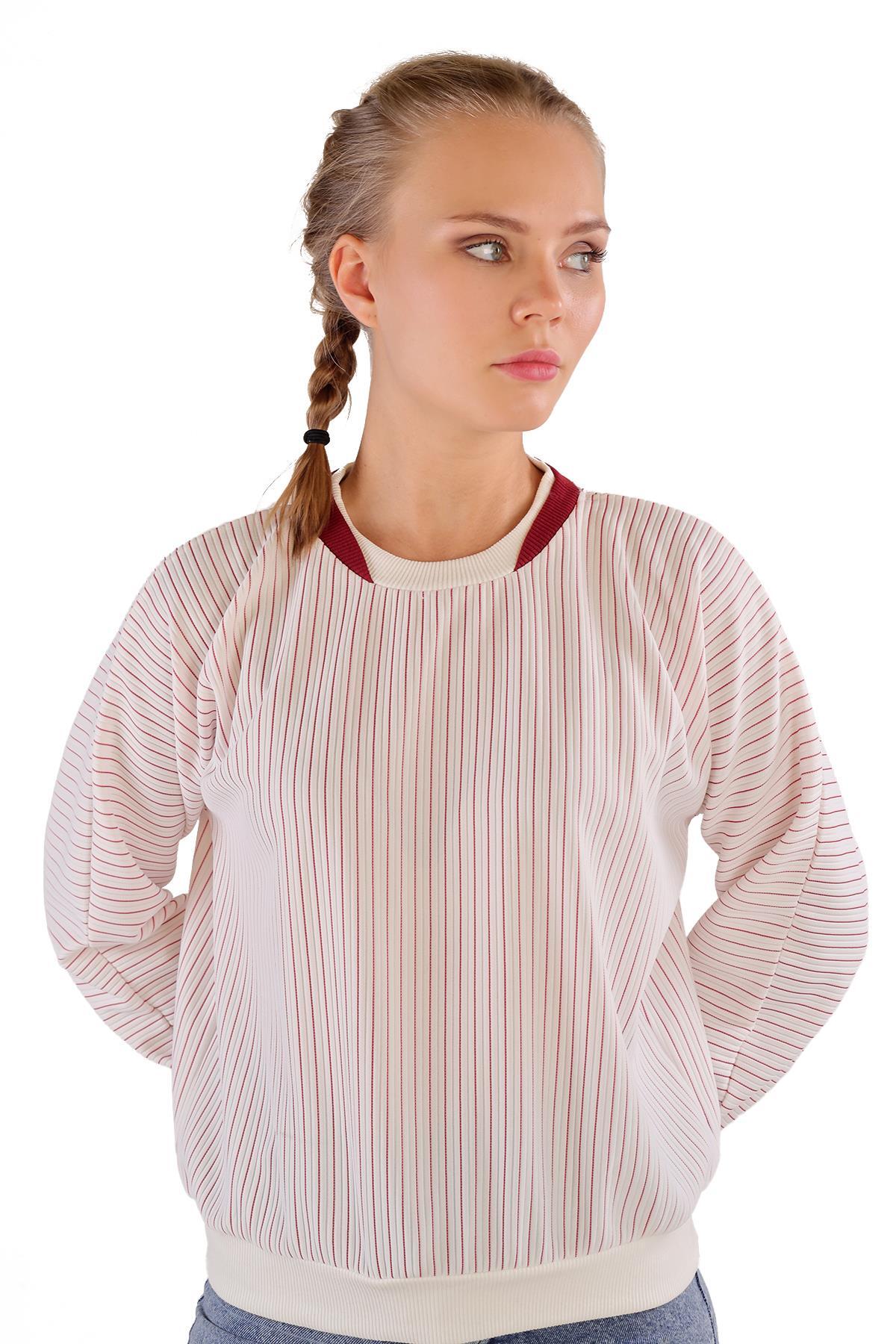 9166M Bisiklet Yaka Sweat Kırmızı - 3