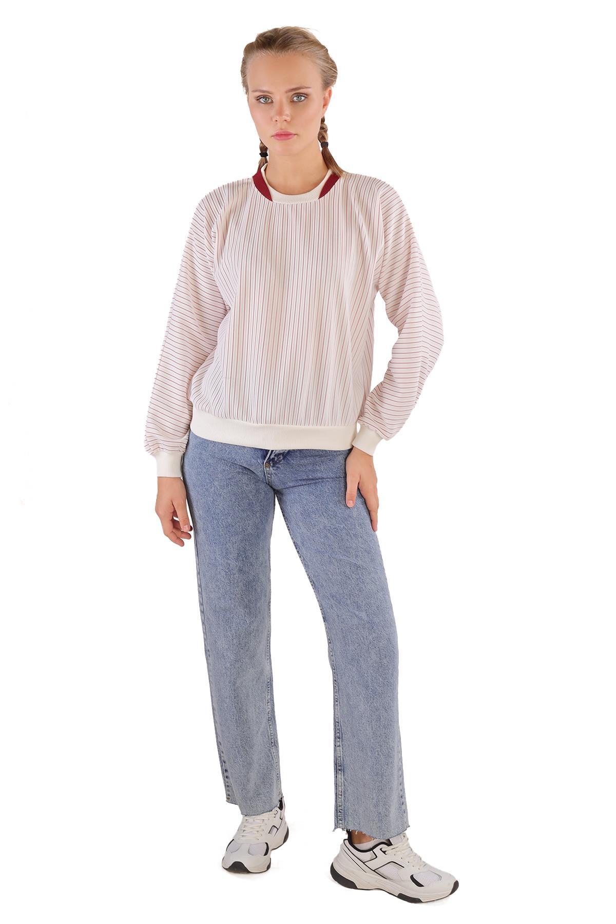 9166M Bisiklet Yaka Sweat Kırmızı - 8