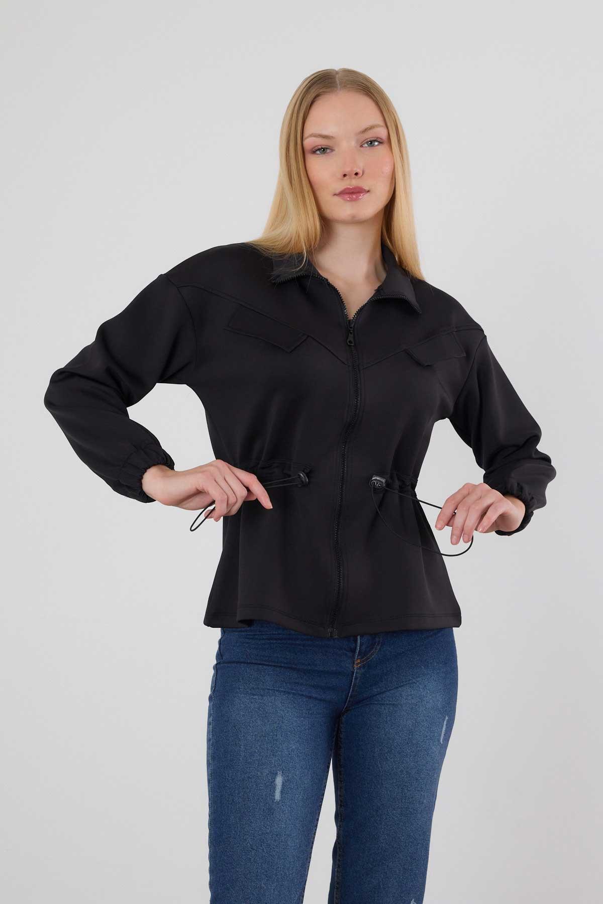 9167M Bel Lastik Fermuarlı Sweat Siyah - RAYS