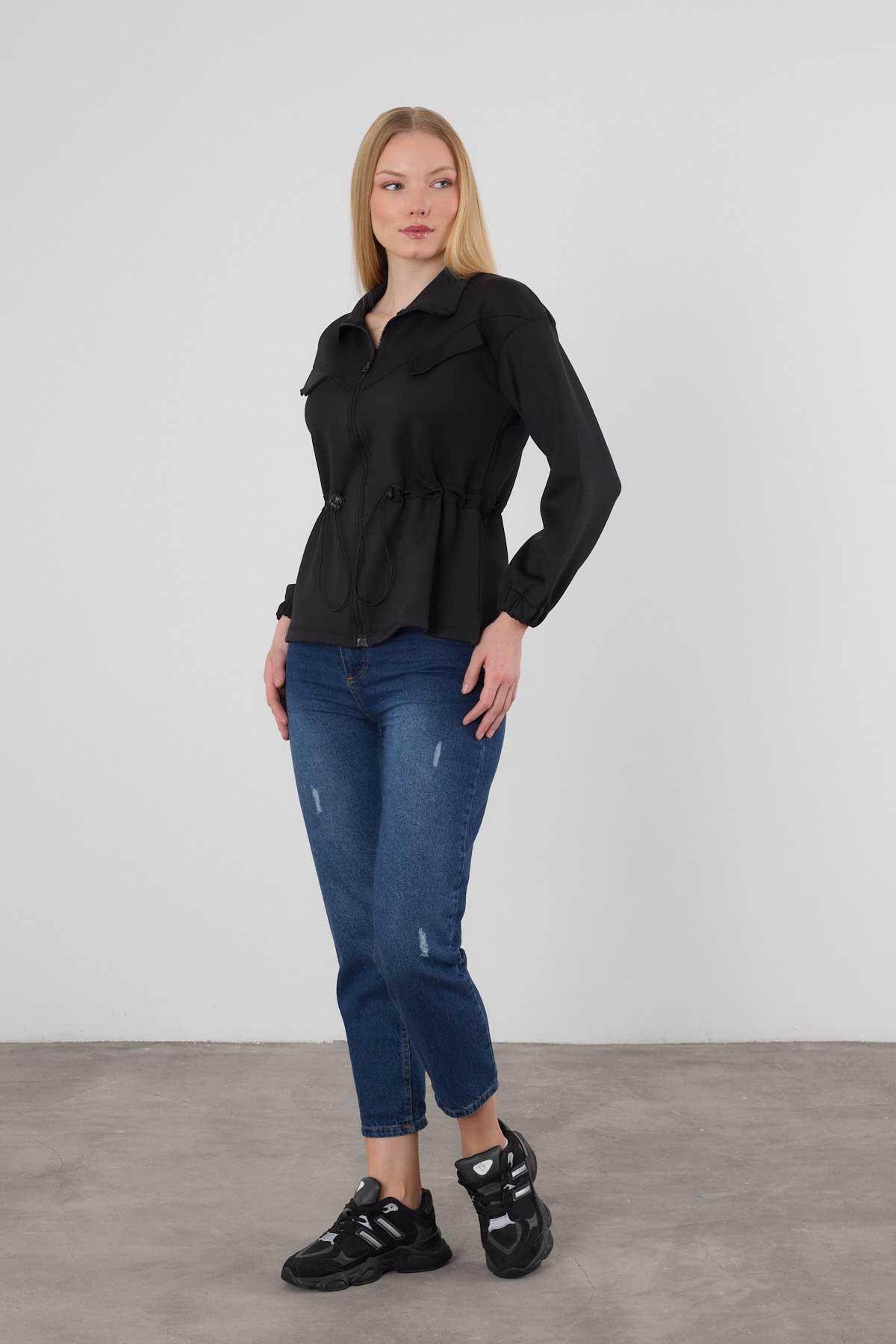 9167M Bel Lastik Fermuarlı Sweat Siyah - RAYS