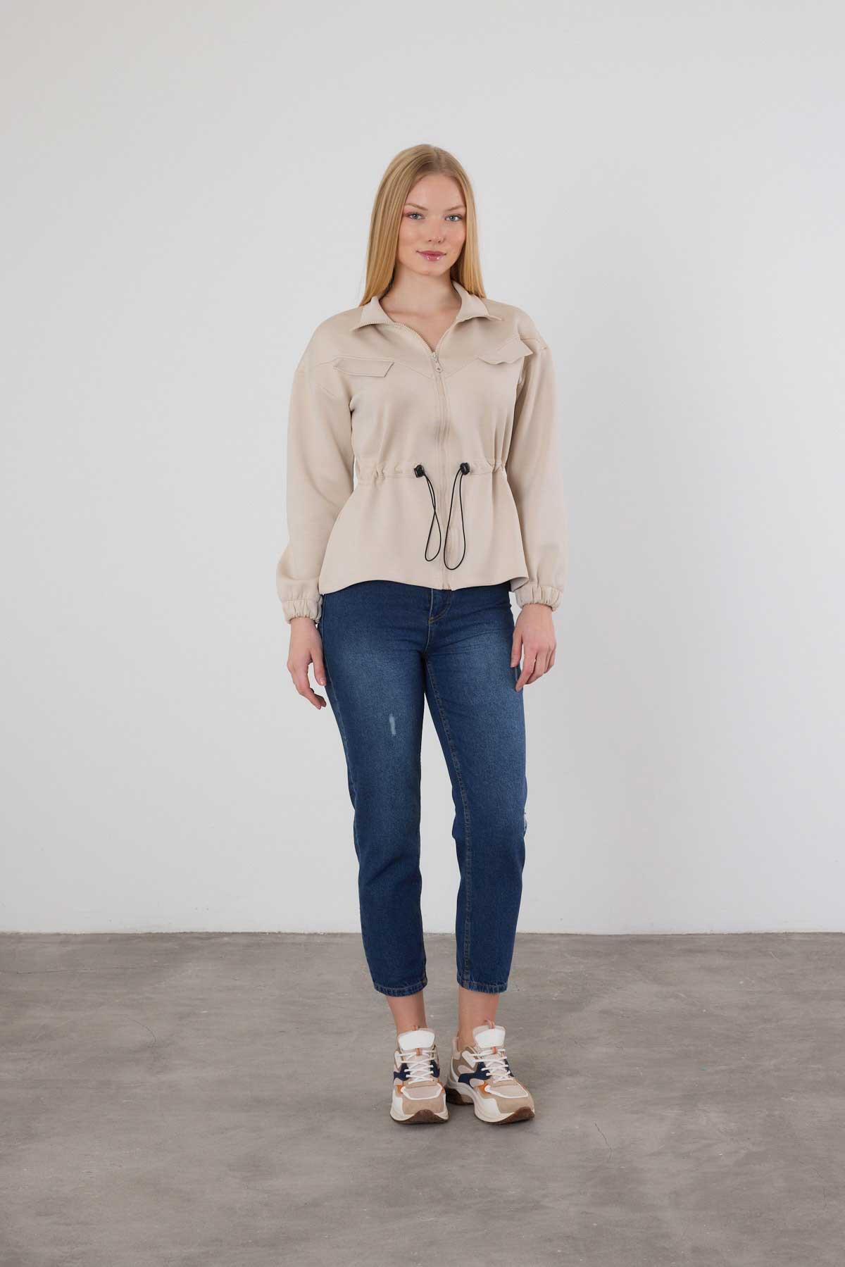 9167M Bel Lastik Fermuarlı Sweat Taş - RAYS