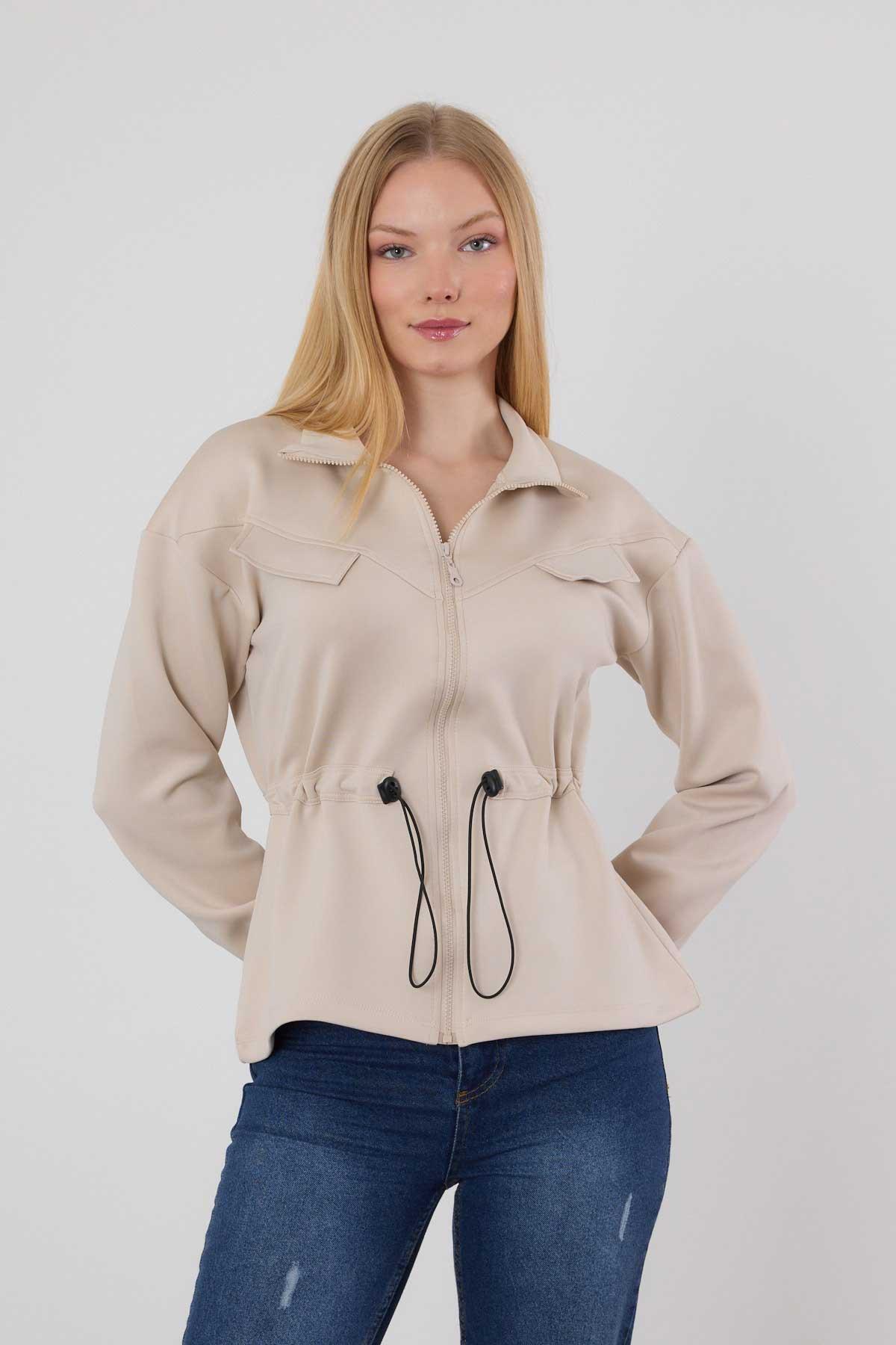 9167M Bel Lastik Fermuarlı Sweat Taş - 1