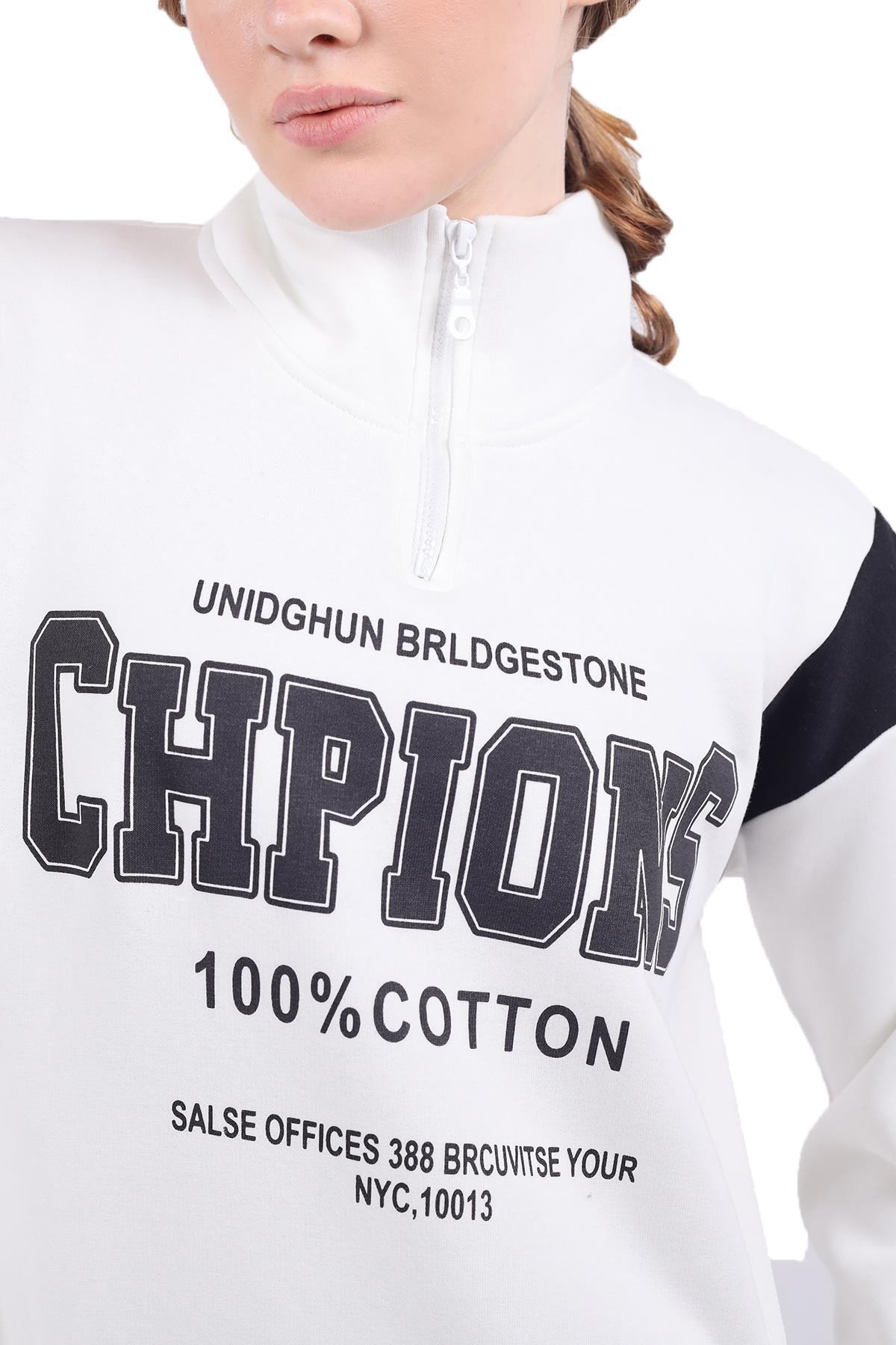 Ekru Yazı Detay Sweat 9168M - 5