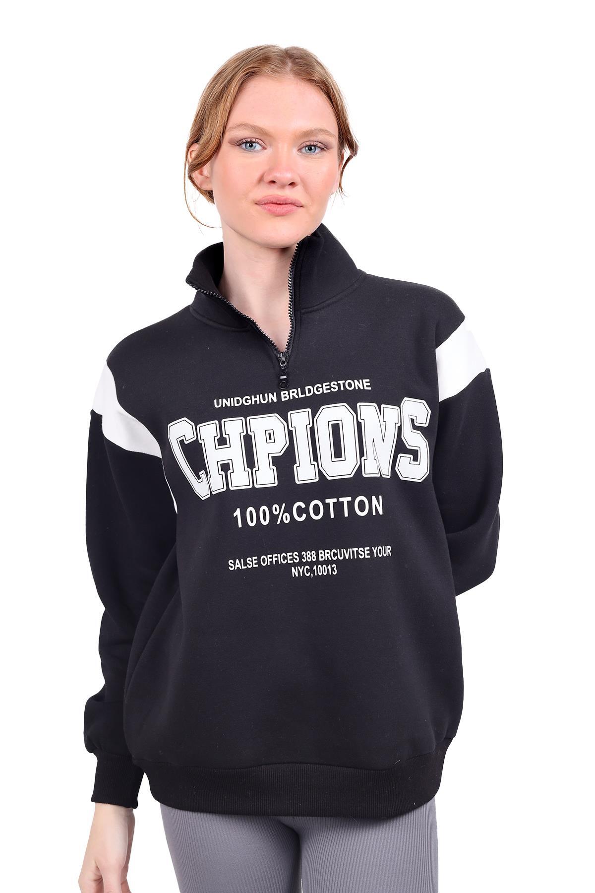 9168M Yazı Detay Sweat Siyah 