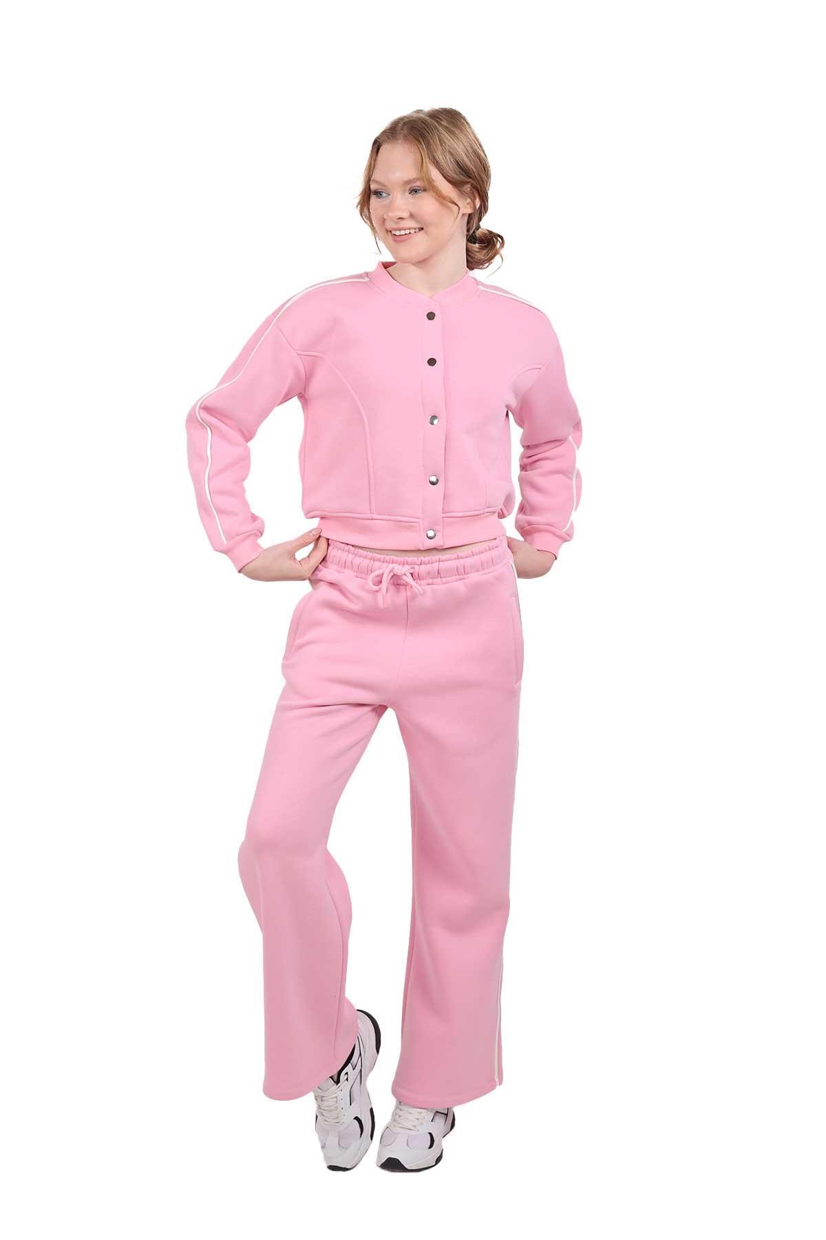 9170M Arka Baskı Detay Eşofman Takımı Pembe - RAYS