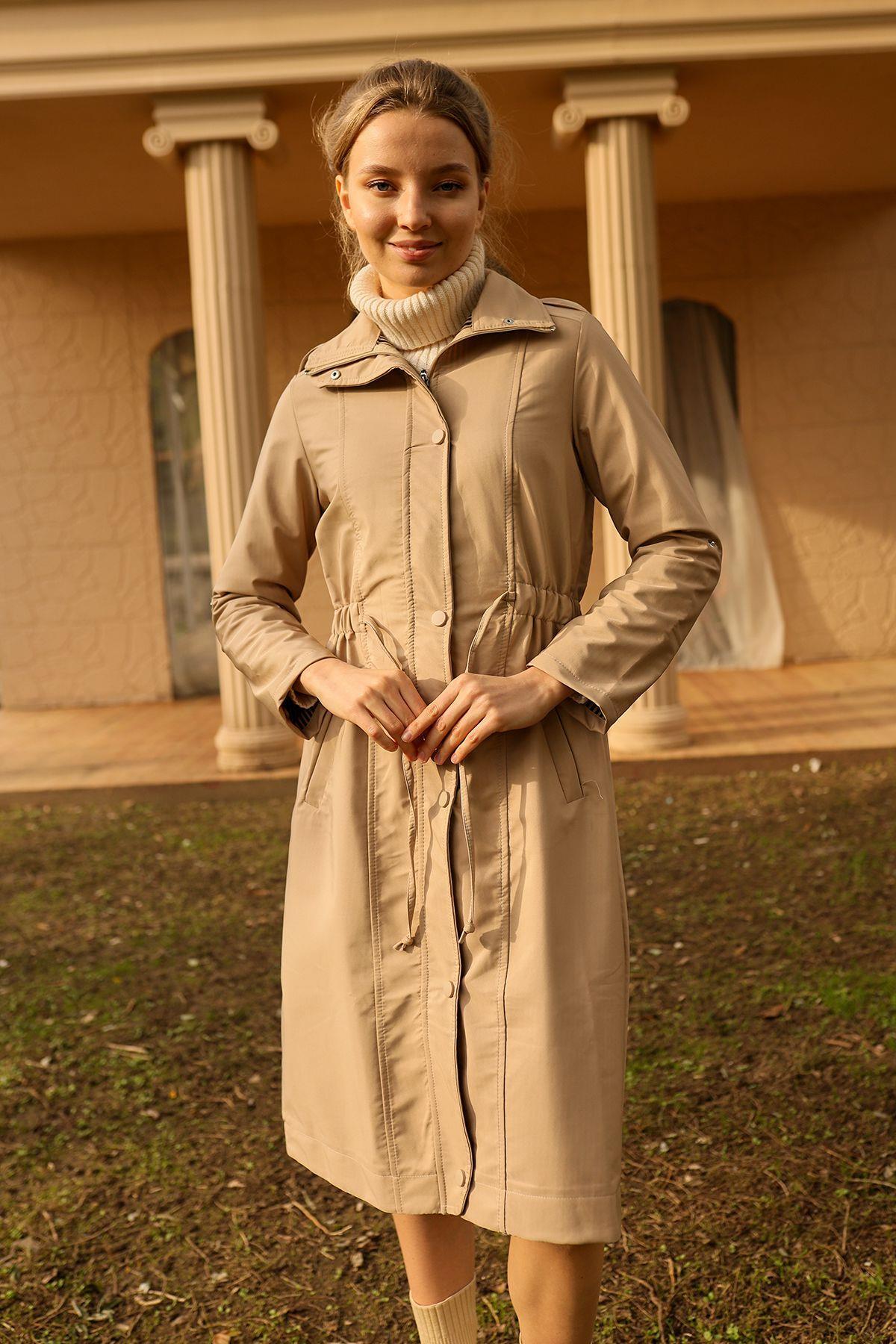 Taş Kol Katlamalı Uzun Trençkot 9171 - 1