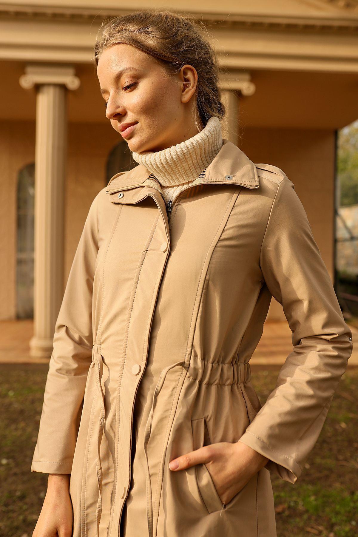 Taş Kol Katlamalı Uzun Trençkot 9171 - 7