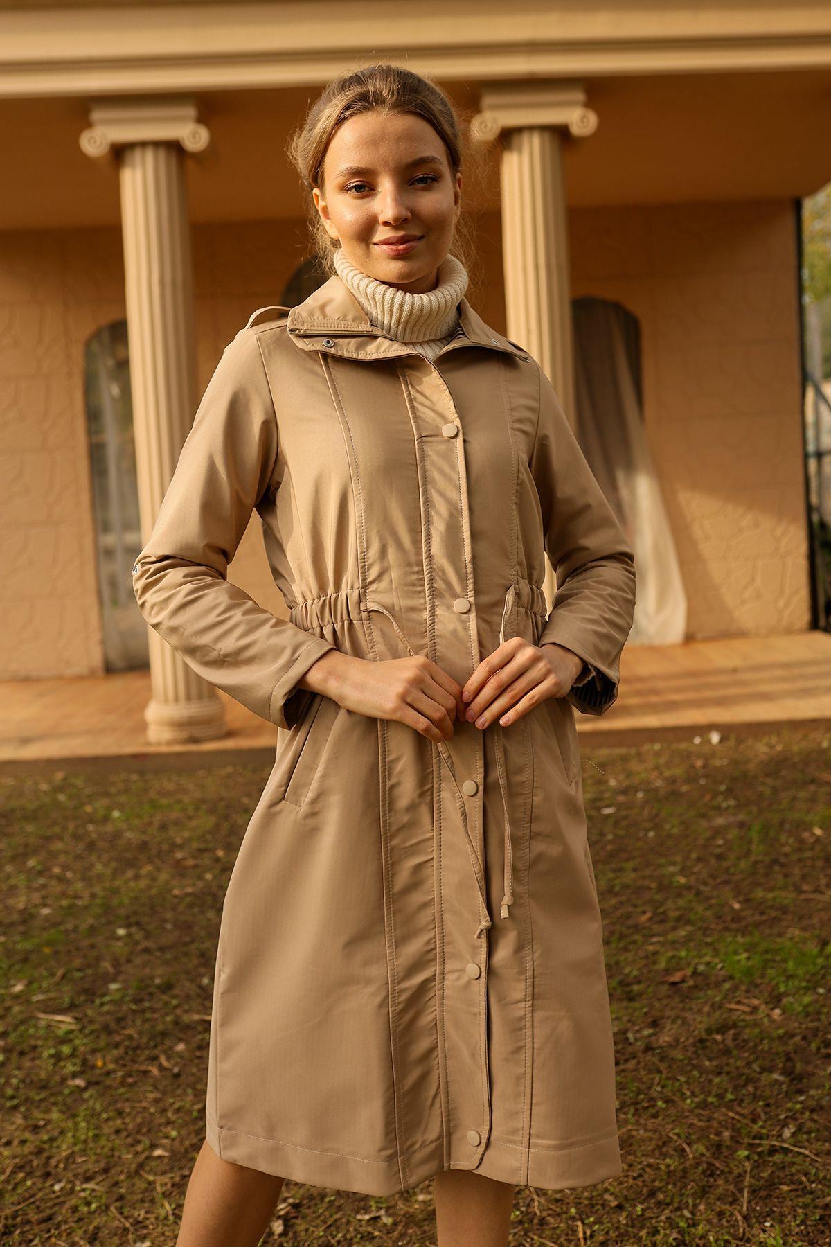 Taş Kol Katlamalı Uzun Trençkot 9171 - 8