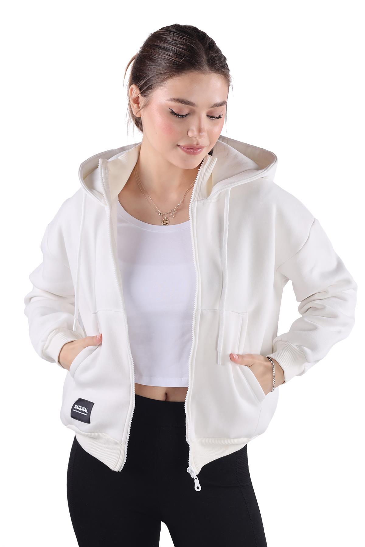 Ekru Fermuar Detay Sweat 9171M - 1