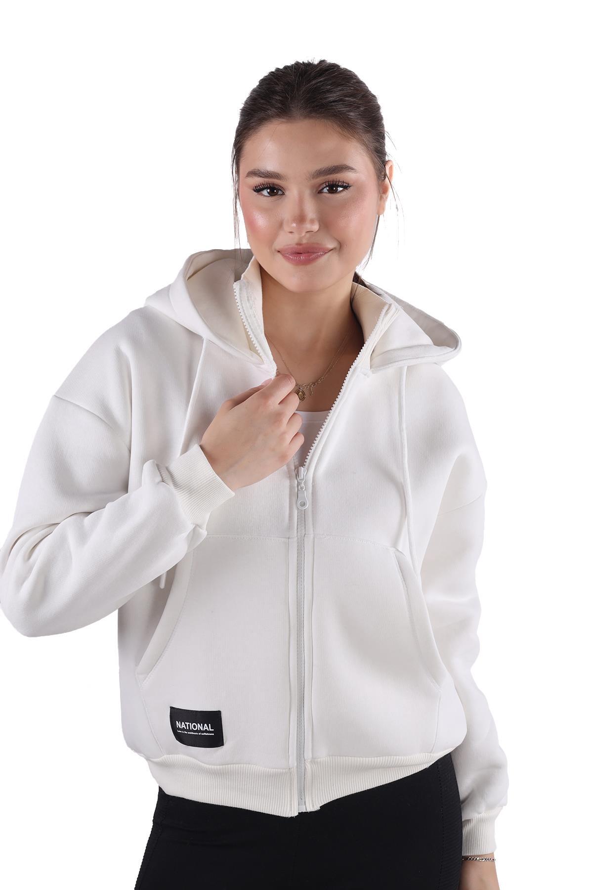 9171M Fermuar Detay Sweat Ekru - 8