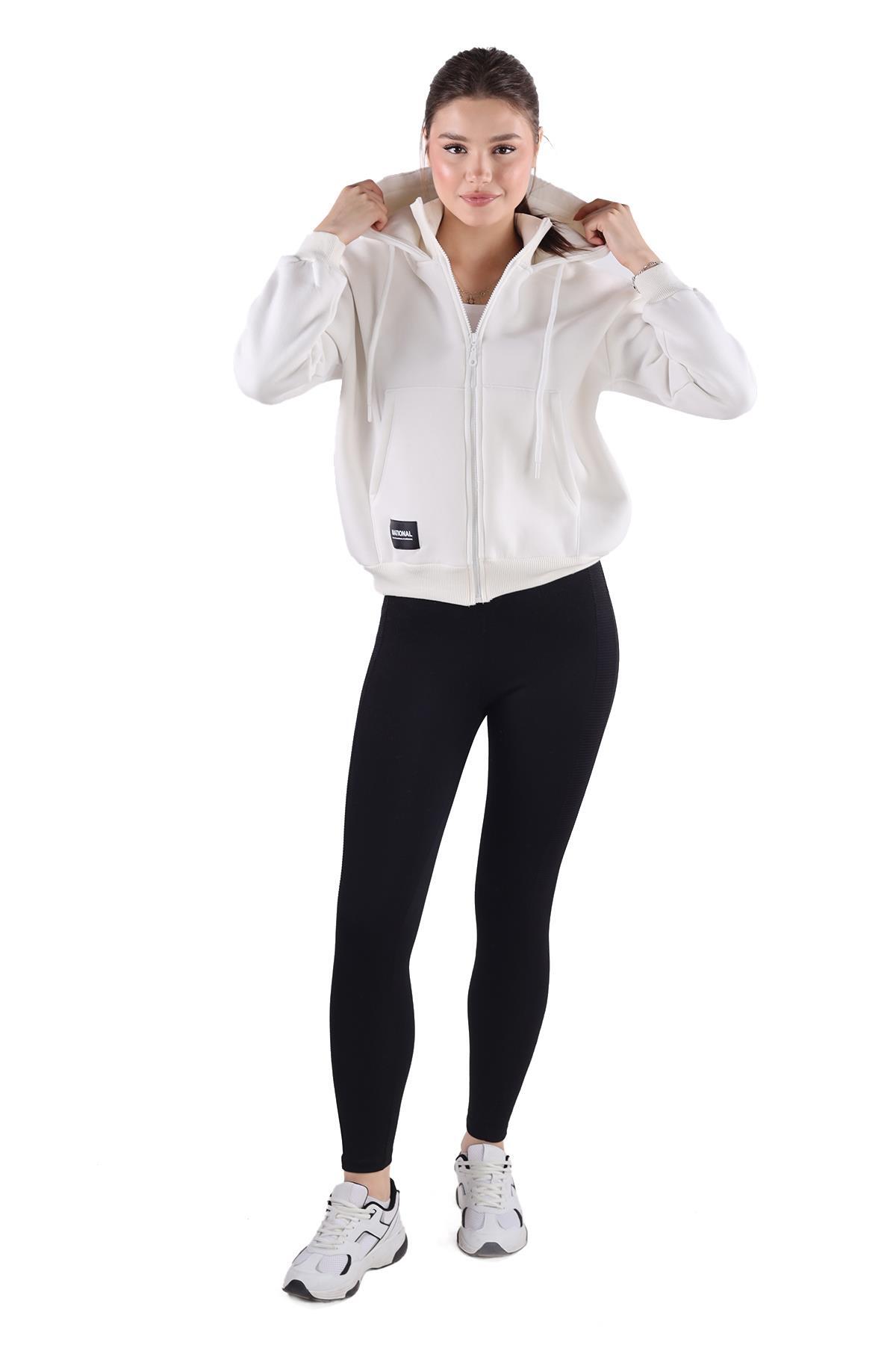 Ekru Fermuar Detay Sweat 9171M - 3