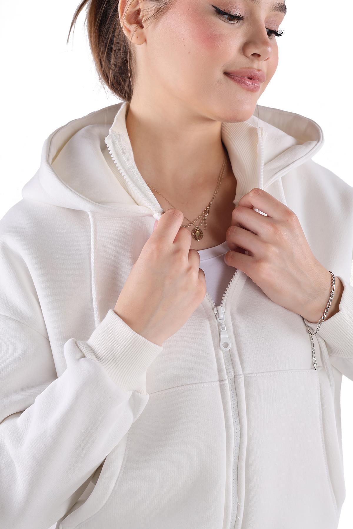 Ekru Fermuar Detay Sweat 9171M - 4