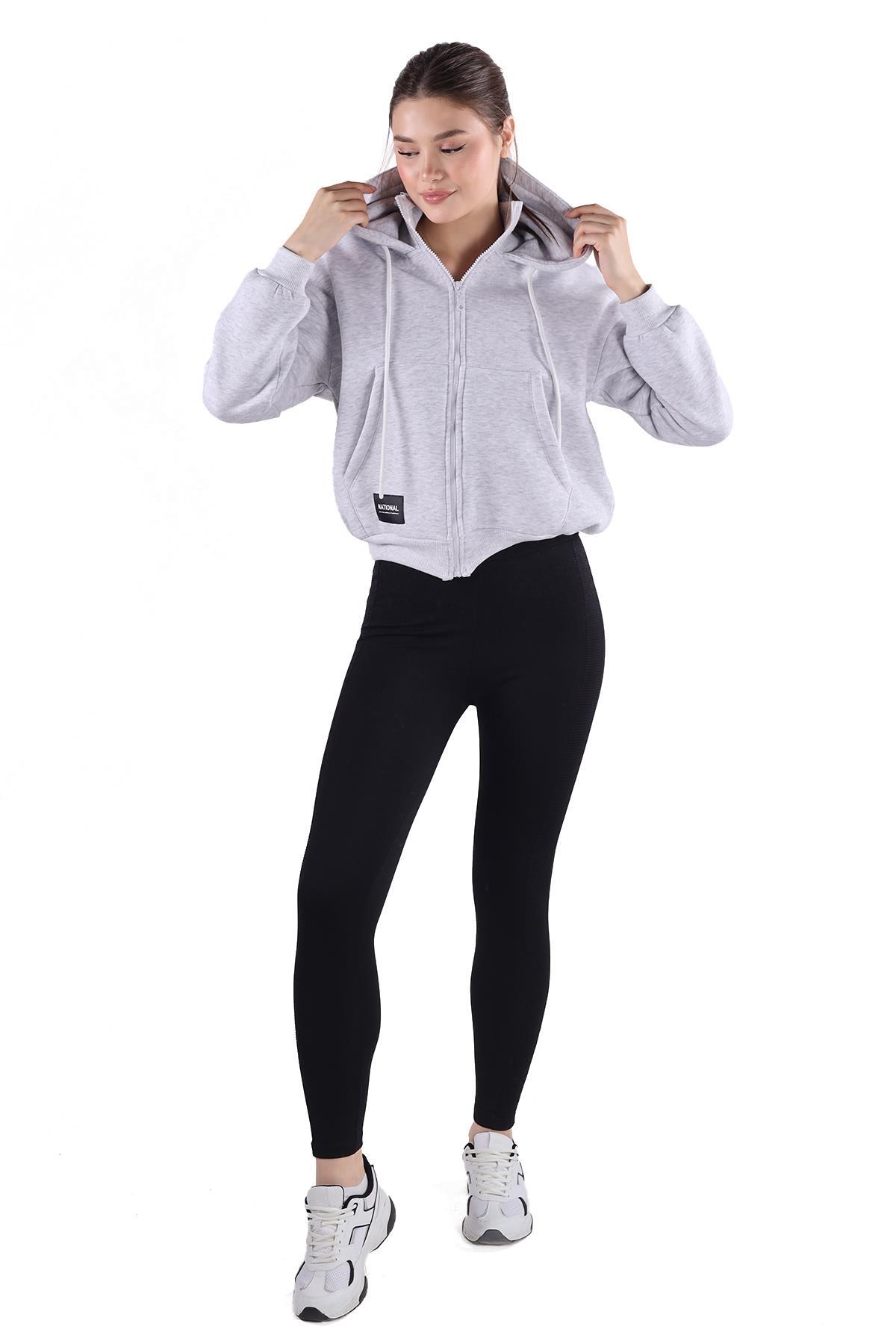 Gri Fermuar Detay Sweat 9171M - 3