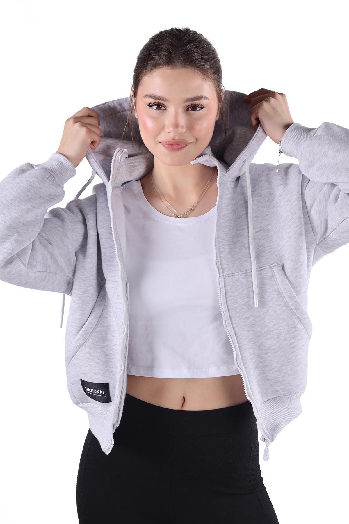 Gri Fermuar Detay Sweat 9171M - 8