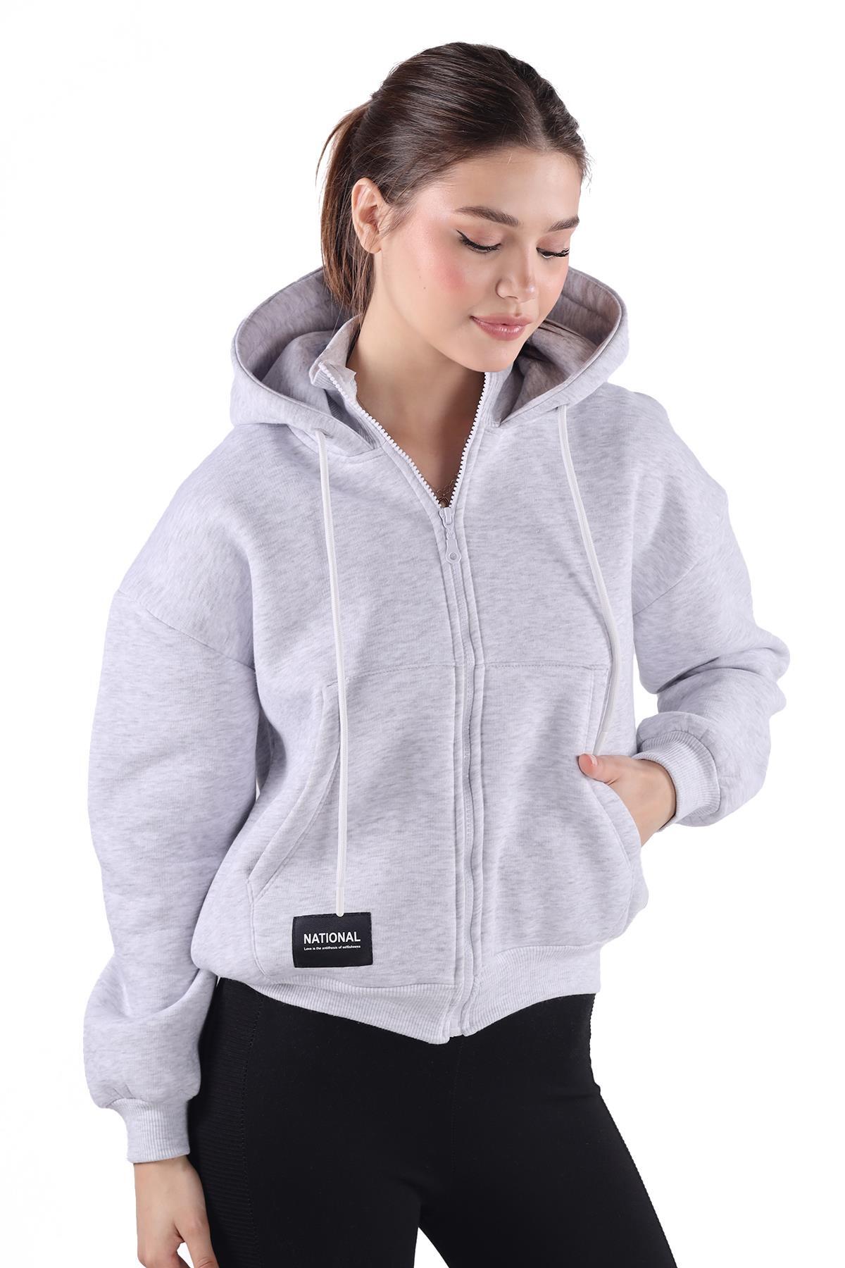 Gri Fermuar Detay Sweat 9171M - 1