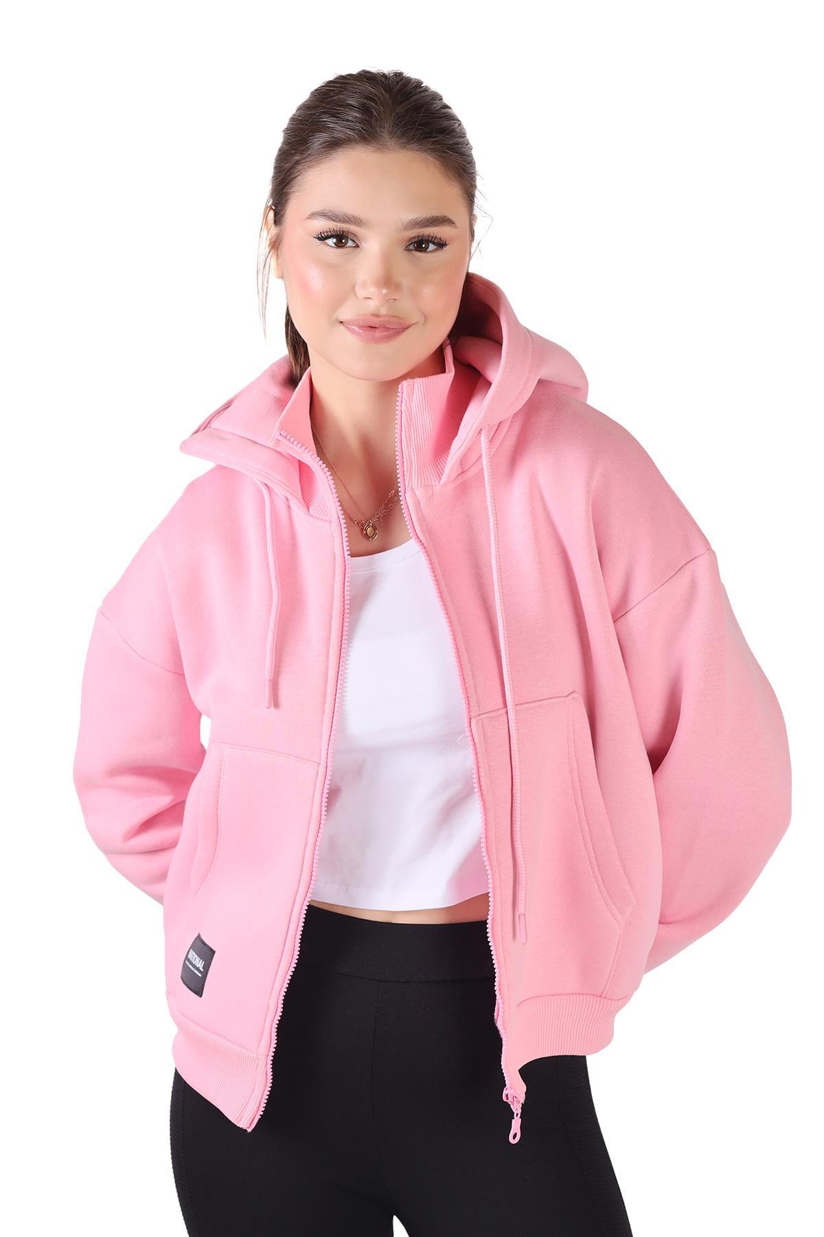 Pembe Fermuar Detay Sweat 9171M - 1