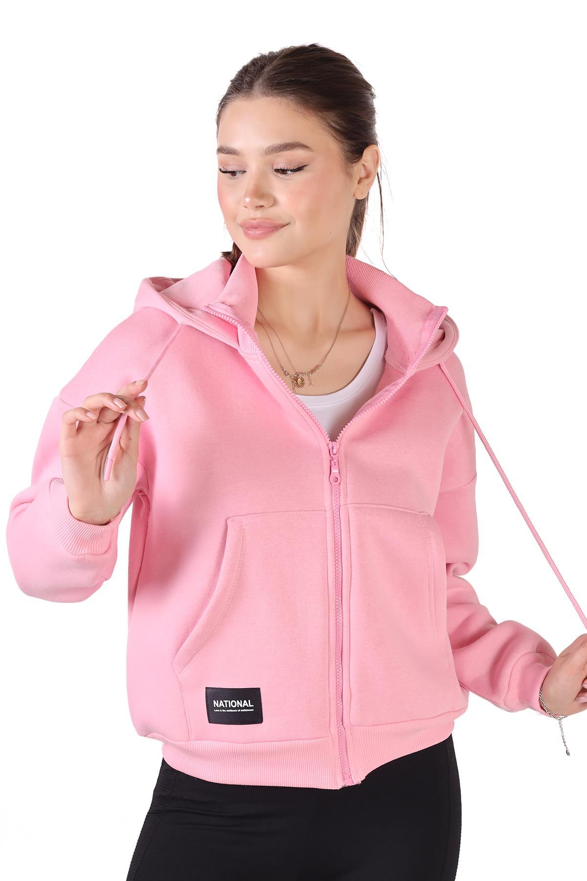 Pembe Fermuar Detay Sweat 9171M - 2