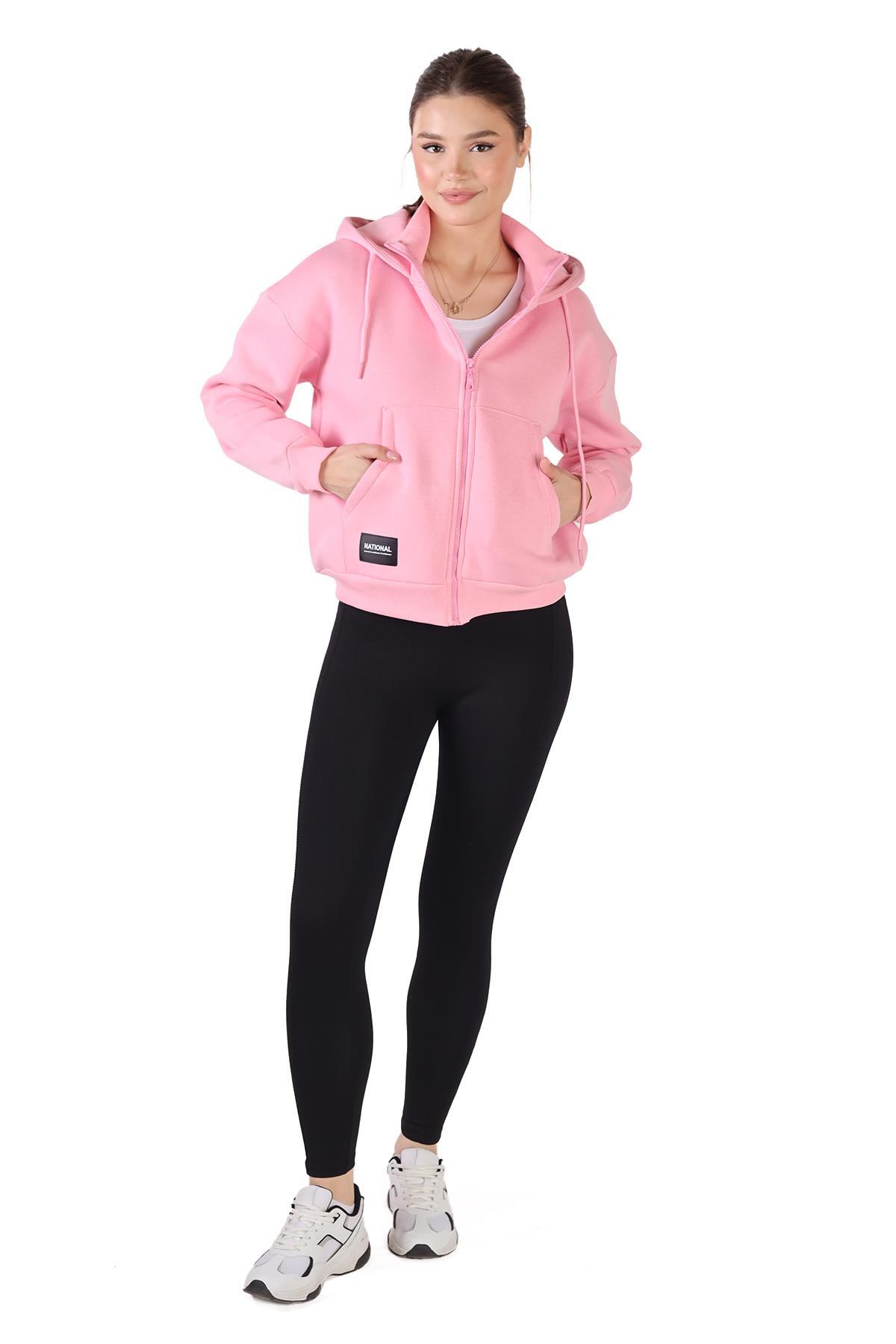 Pembe Fermuar Detay Sweat 9171M - 3