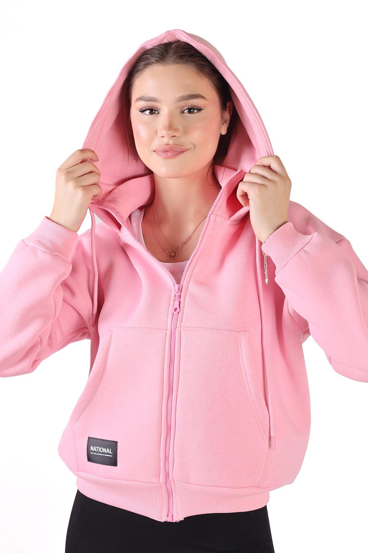 Pembe Fermuar Detay Sweat 9171M - 6