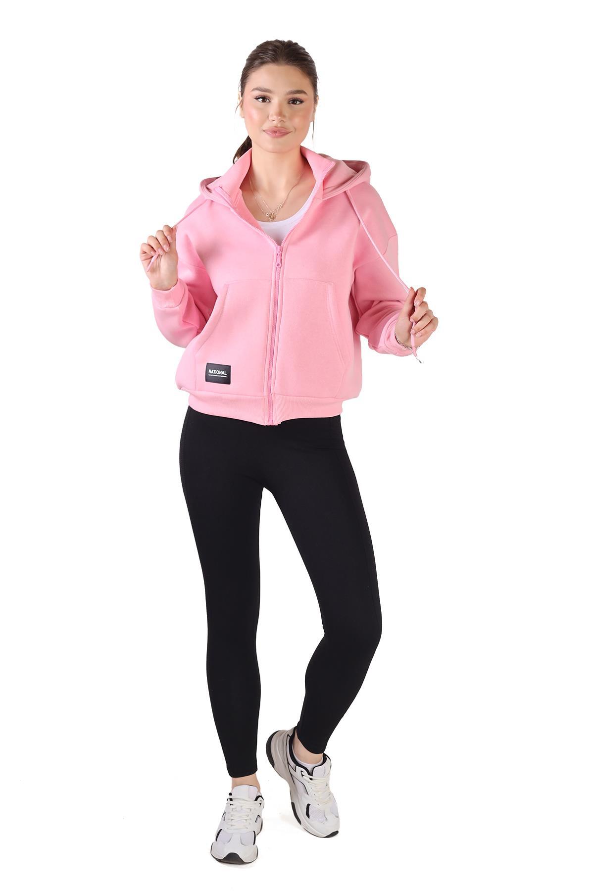 Pembe Fermuar Detay Sweat 9171M - 7