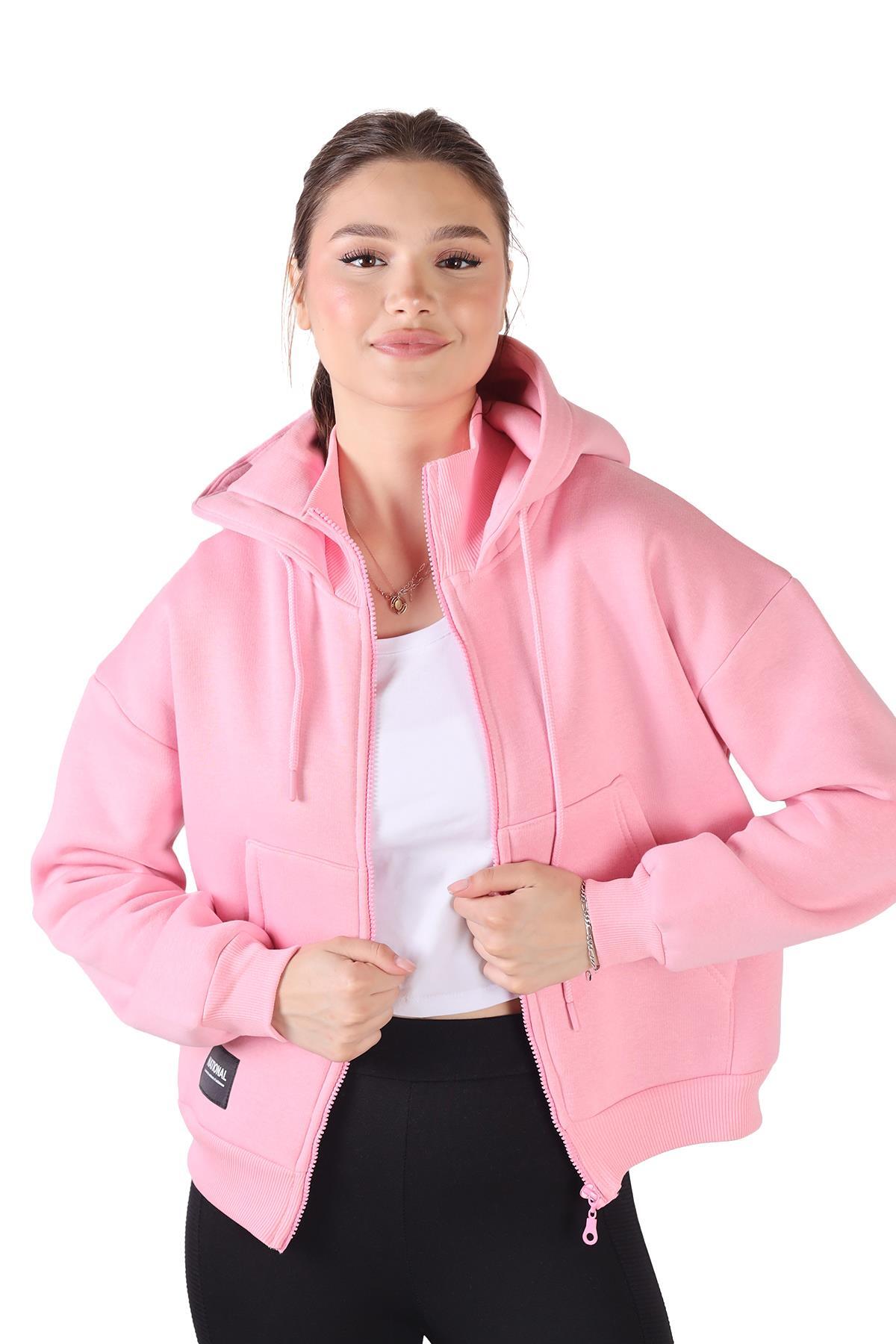 Pembe Fermuar Detay Sweat 9171M - 8