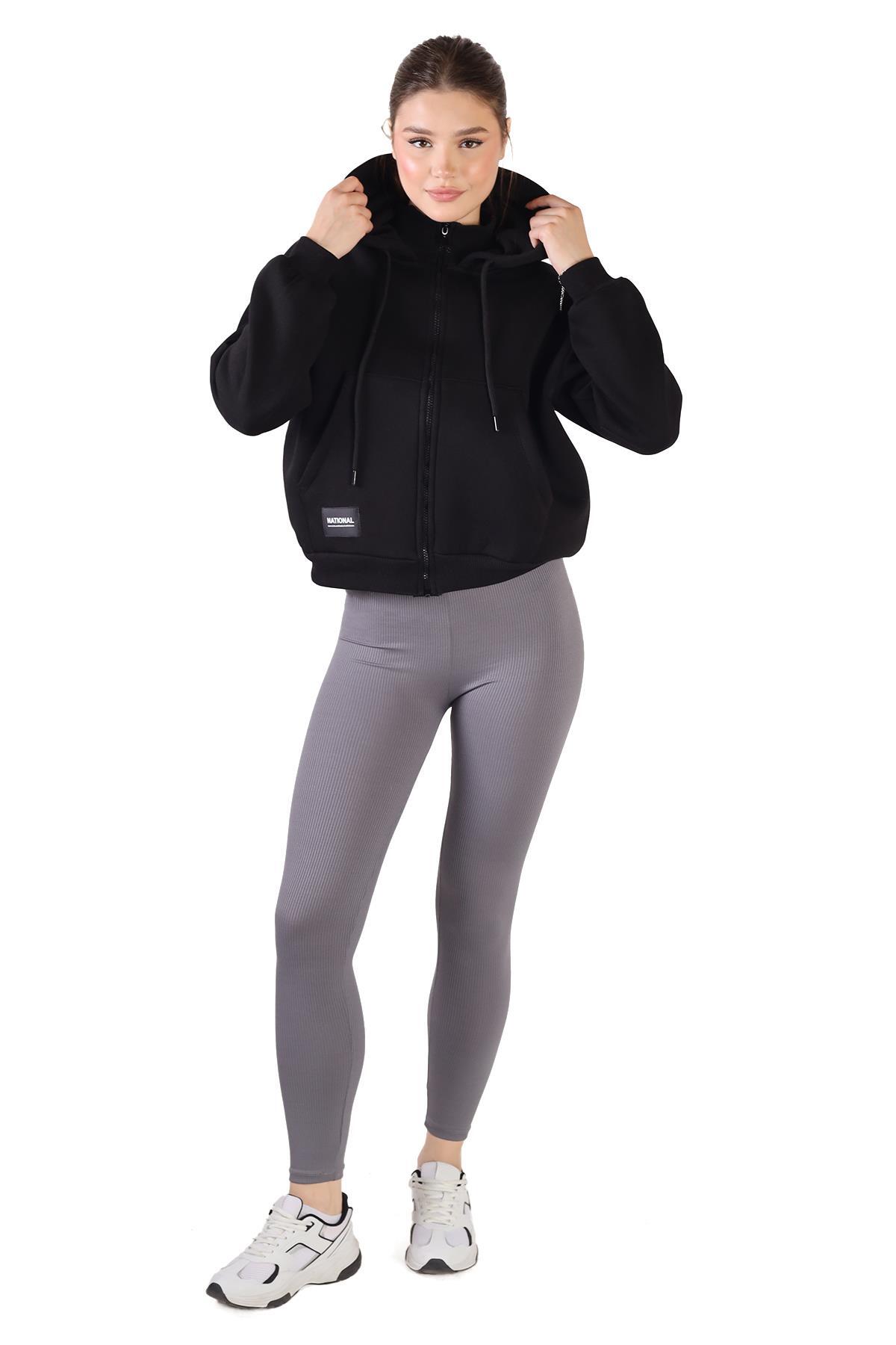 Siyah Fermuar Detay Sweat 9171M - 4