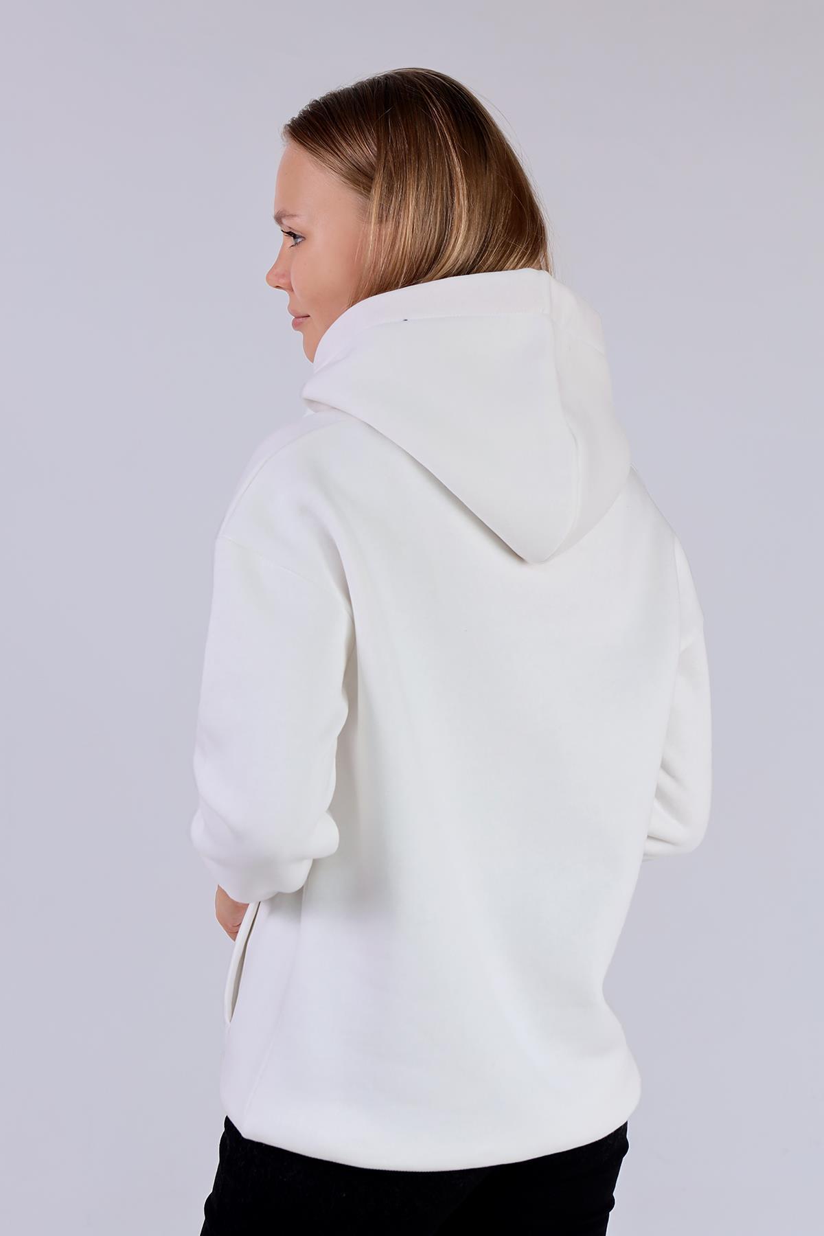 9173M Renkli İpli Kapüşonlu Sweat Ekru - 5