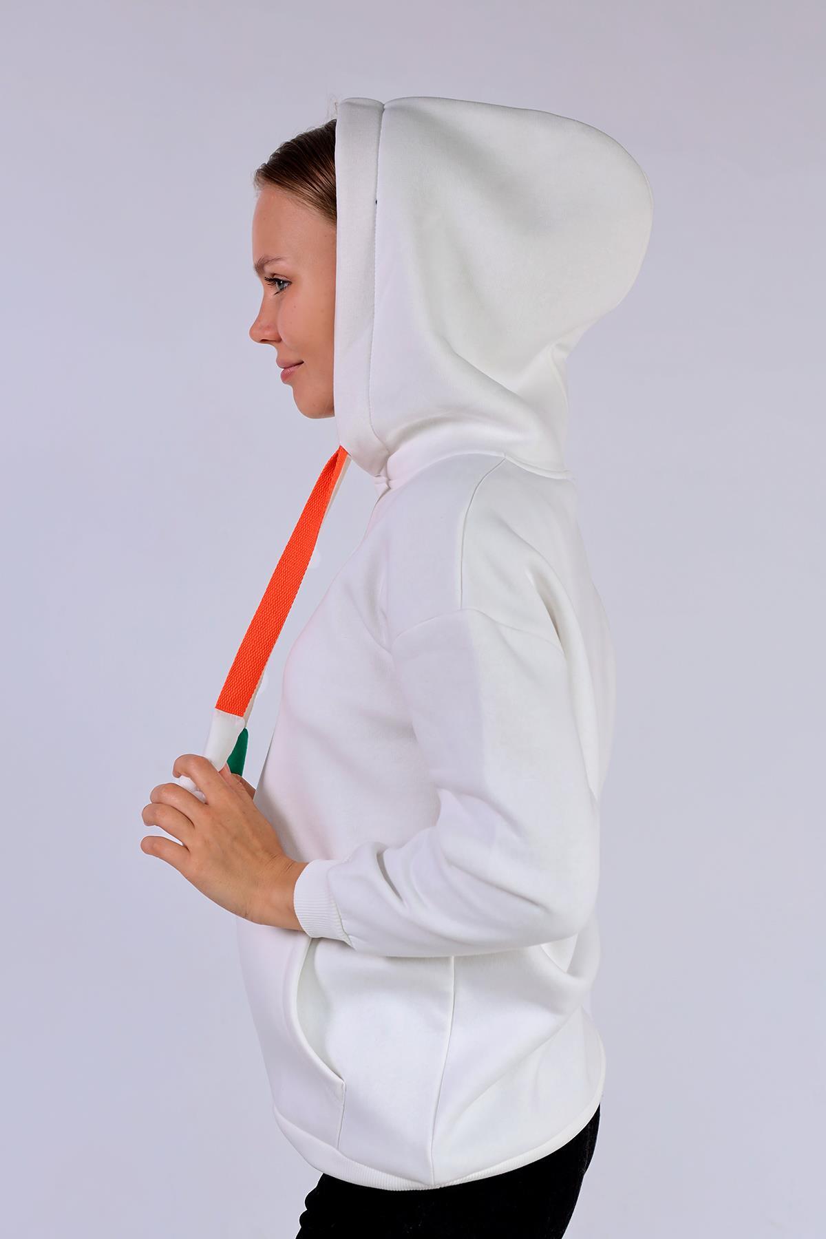 Ekru Renkli İpli Kapüşonlu Sweat 9173M - 9