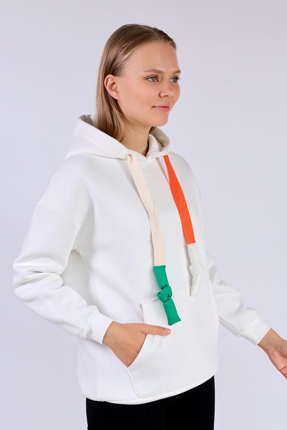 Ekru Renkli İpli Kapüşonlu Sweat 9173M - 8
