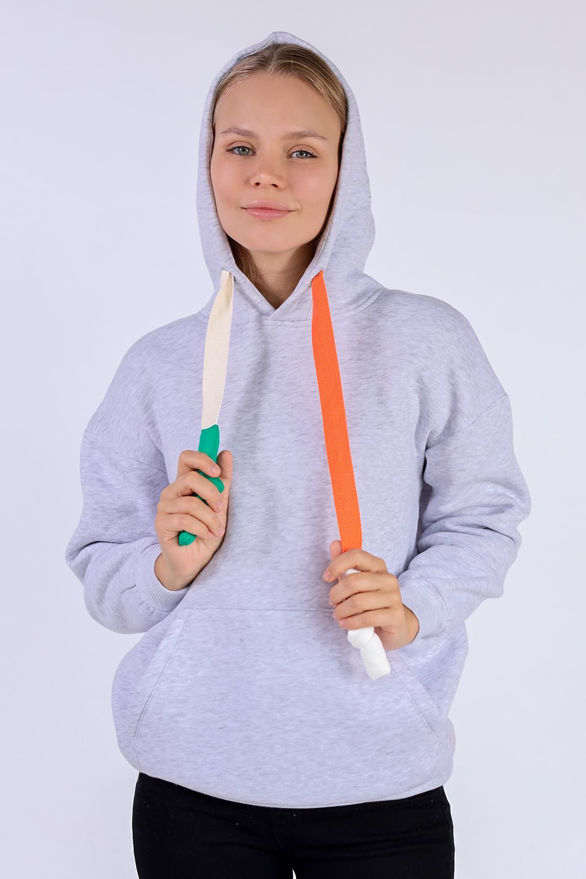 9173M Renkli İpli Kapüşonlu Sweat Gri - RAYS